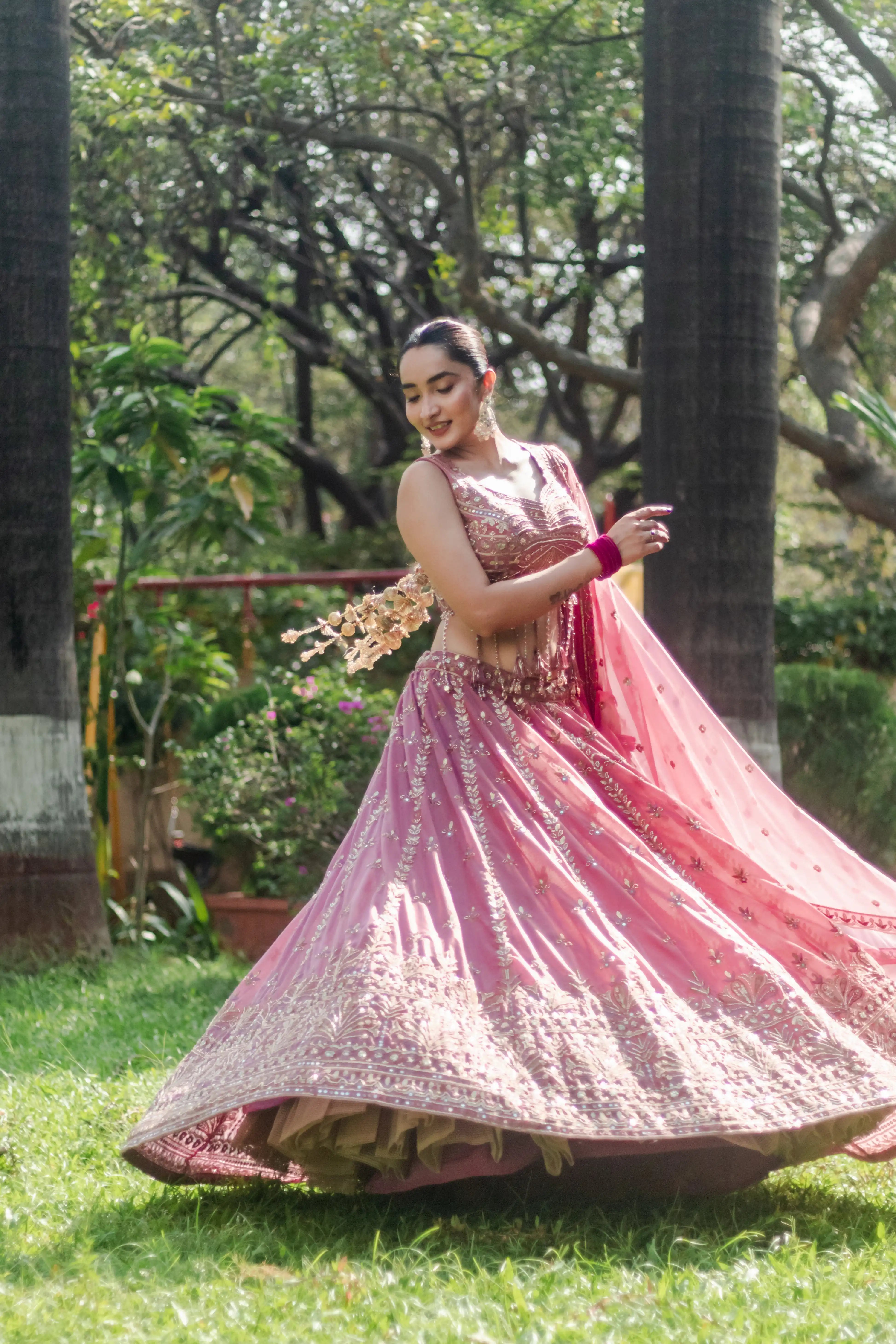 Pink Embroidered Choli Lehenga Set