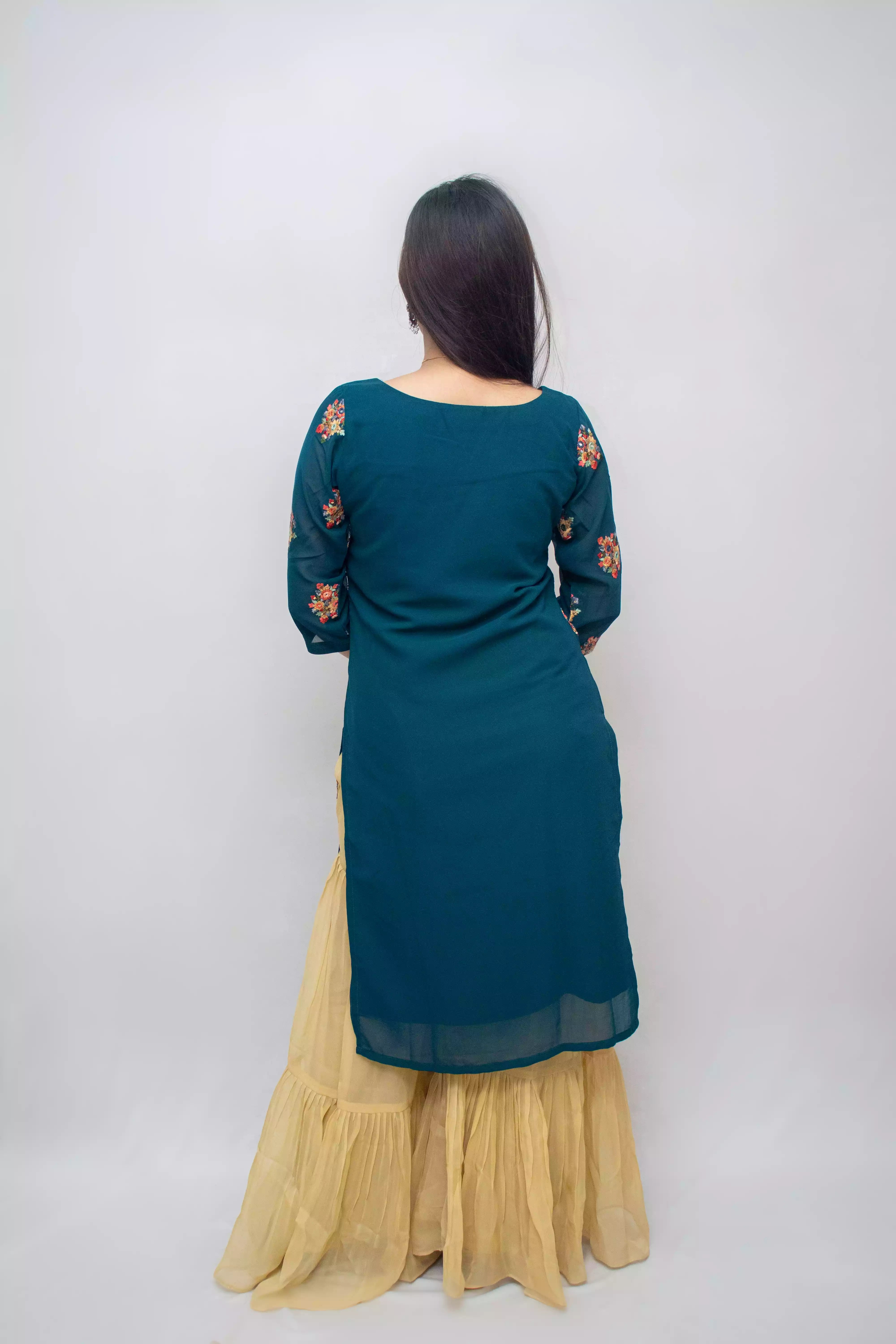 Bottle Green Georgette Gharara Set
