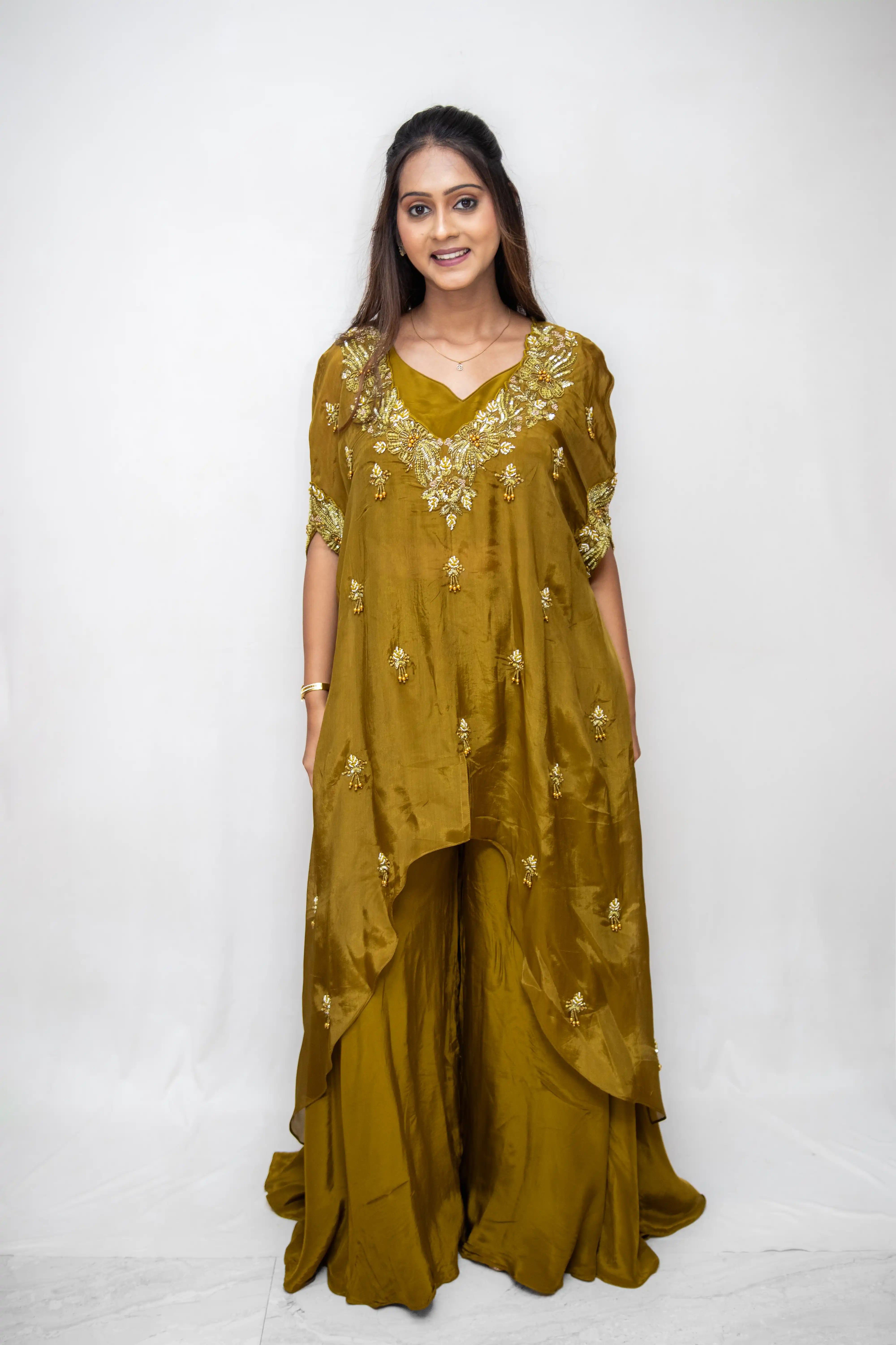 Mehndi Green Embroidered Palazzo Suit Set