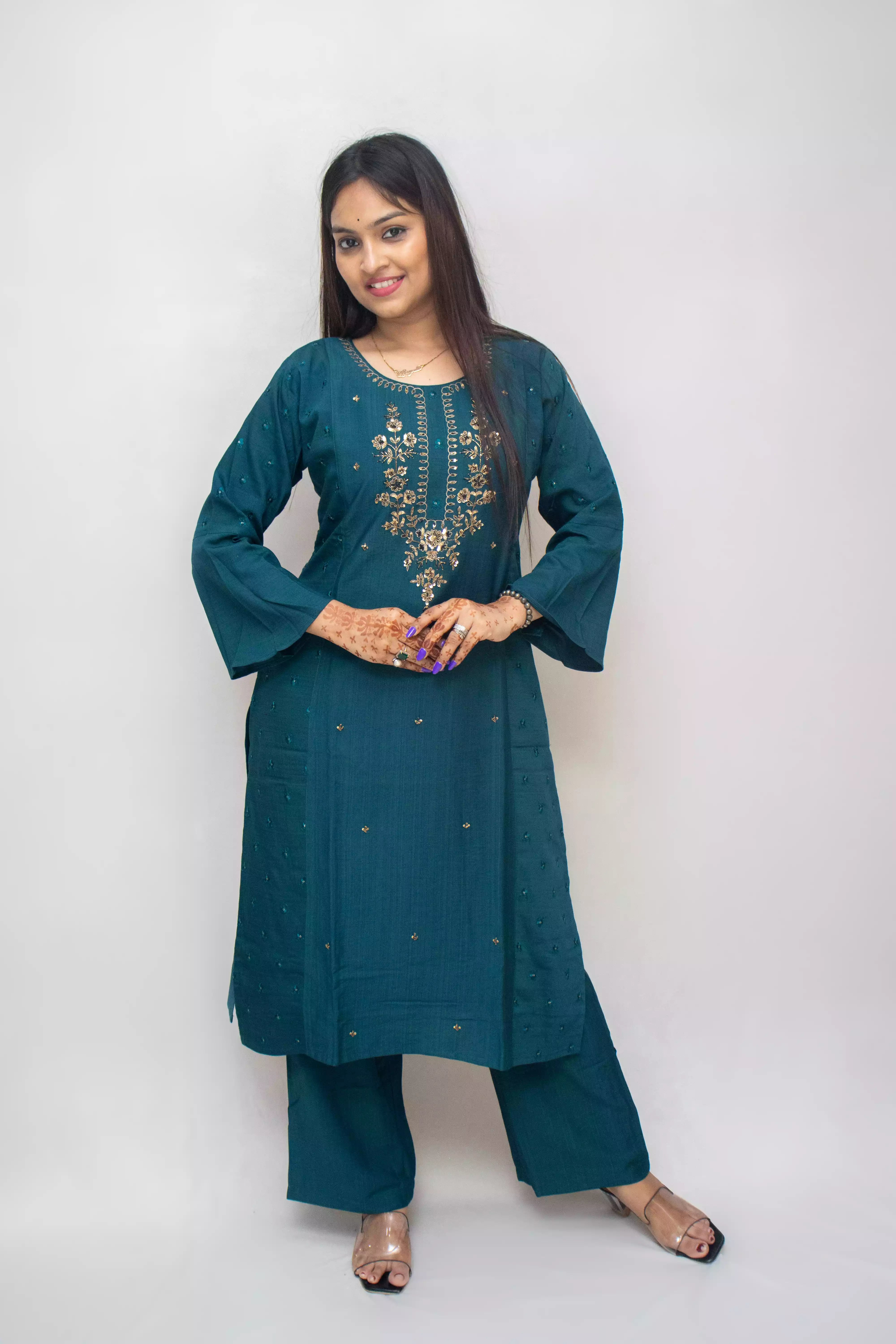 Silk Elegance – Straight Kurti with Pant Set
