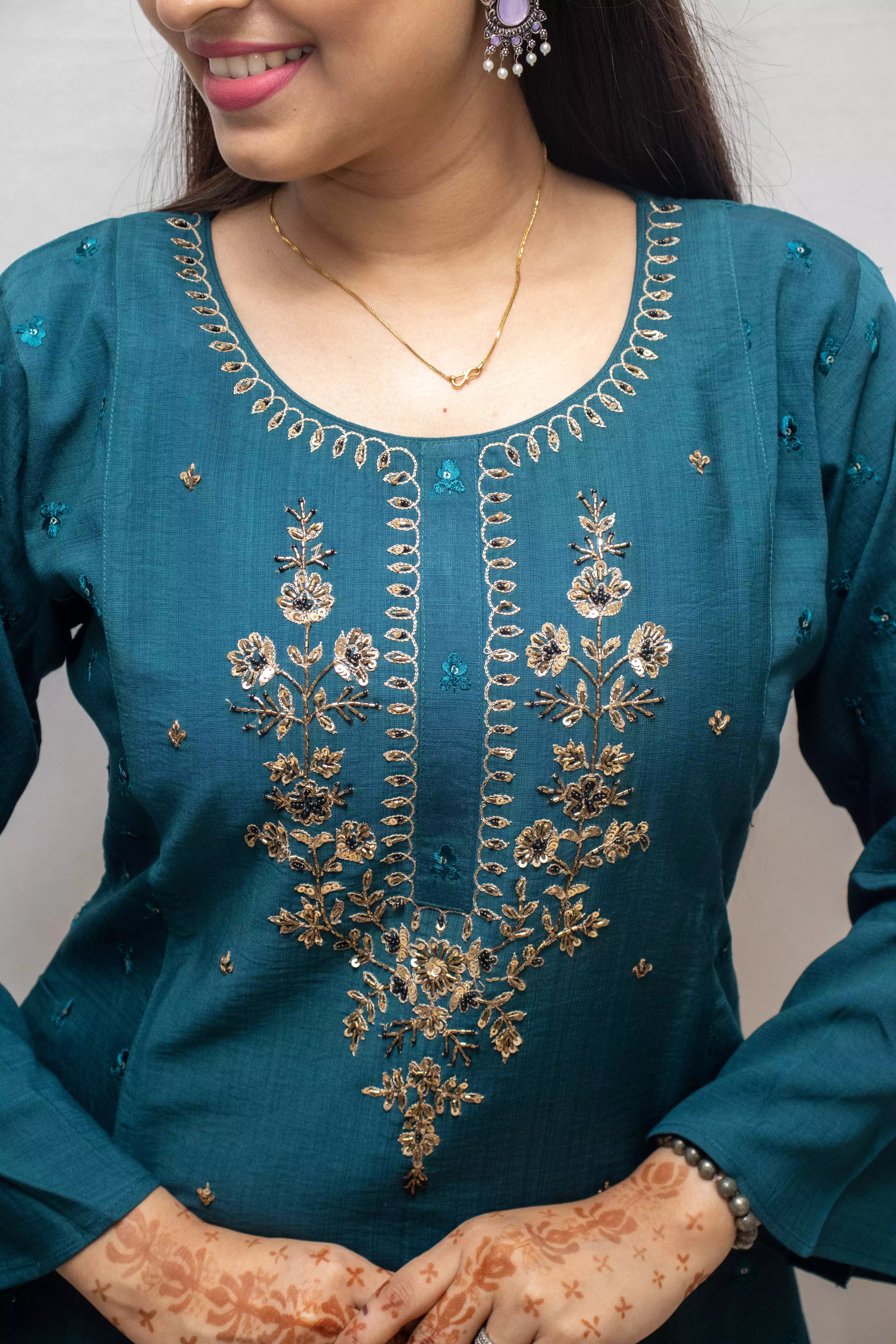 Silk Elegance – Straight Kurti with Pant Set