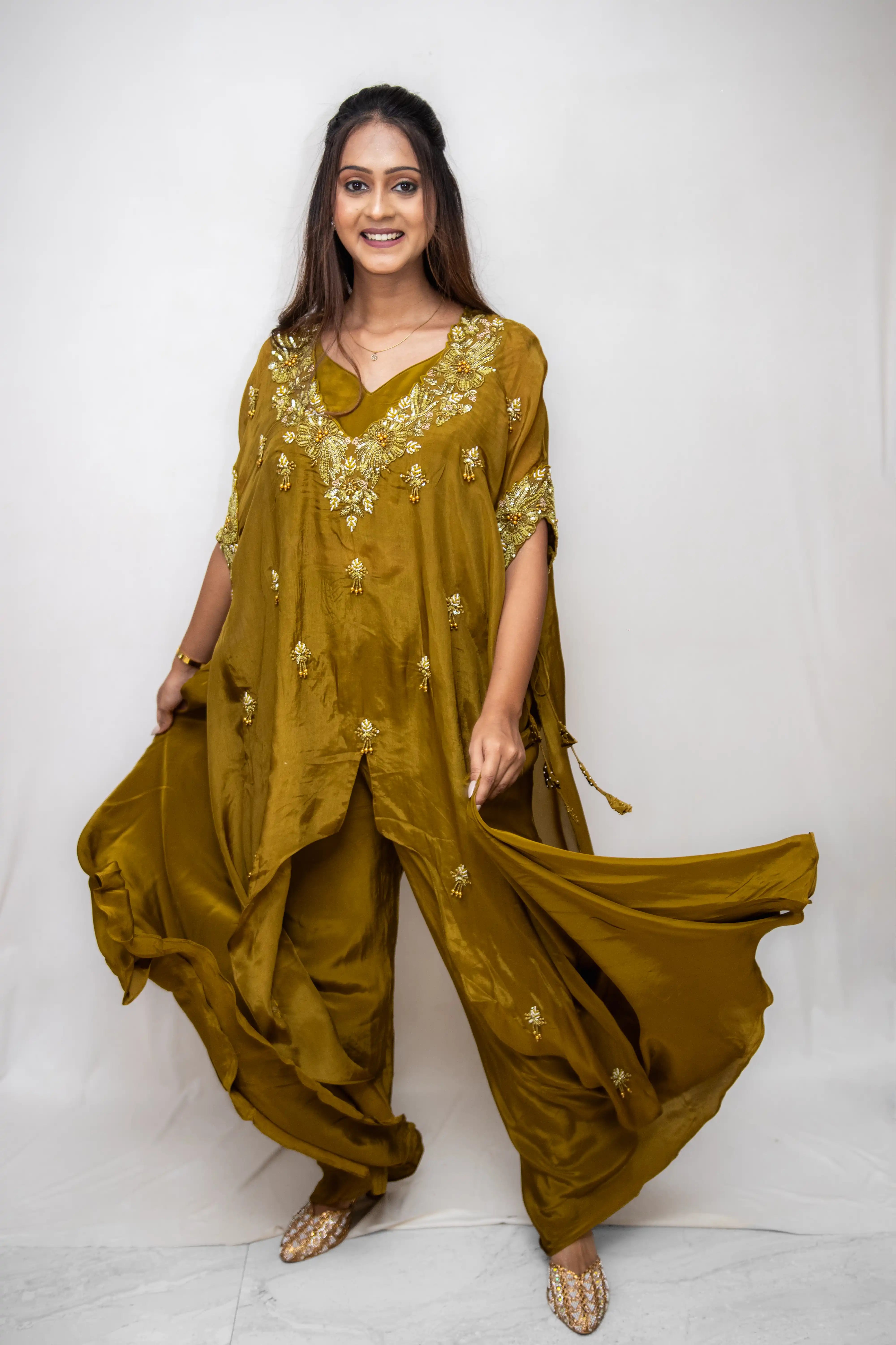 Mehndi Green Embroidered Palazzo Suit Set