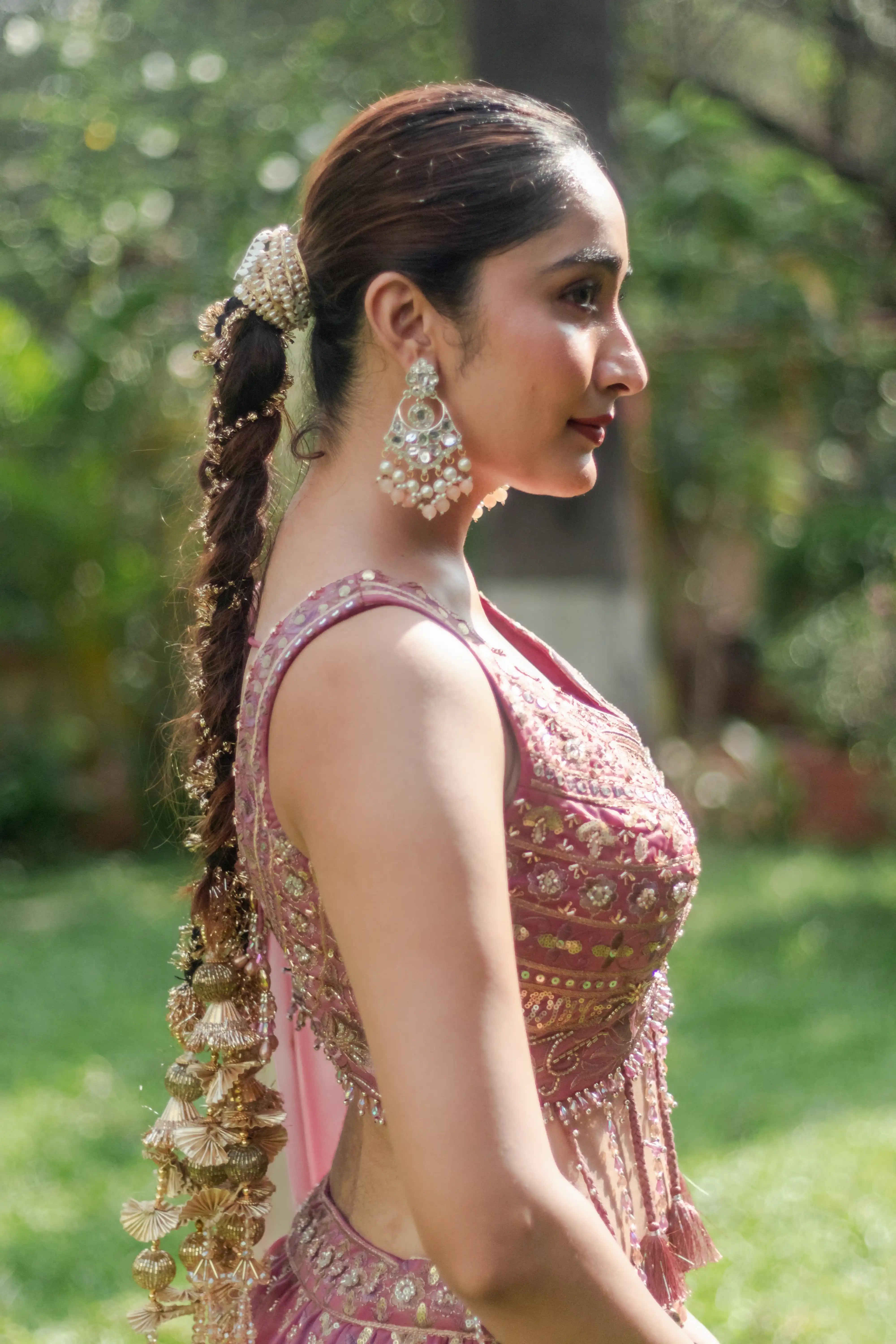 Pink Embroidered Choli Lehenga Set
