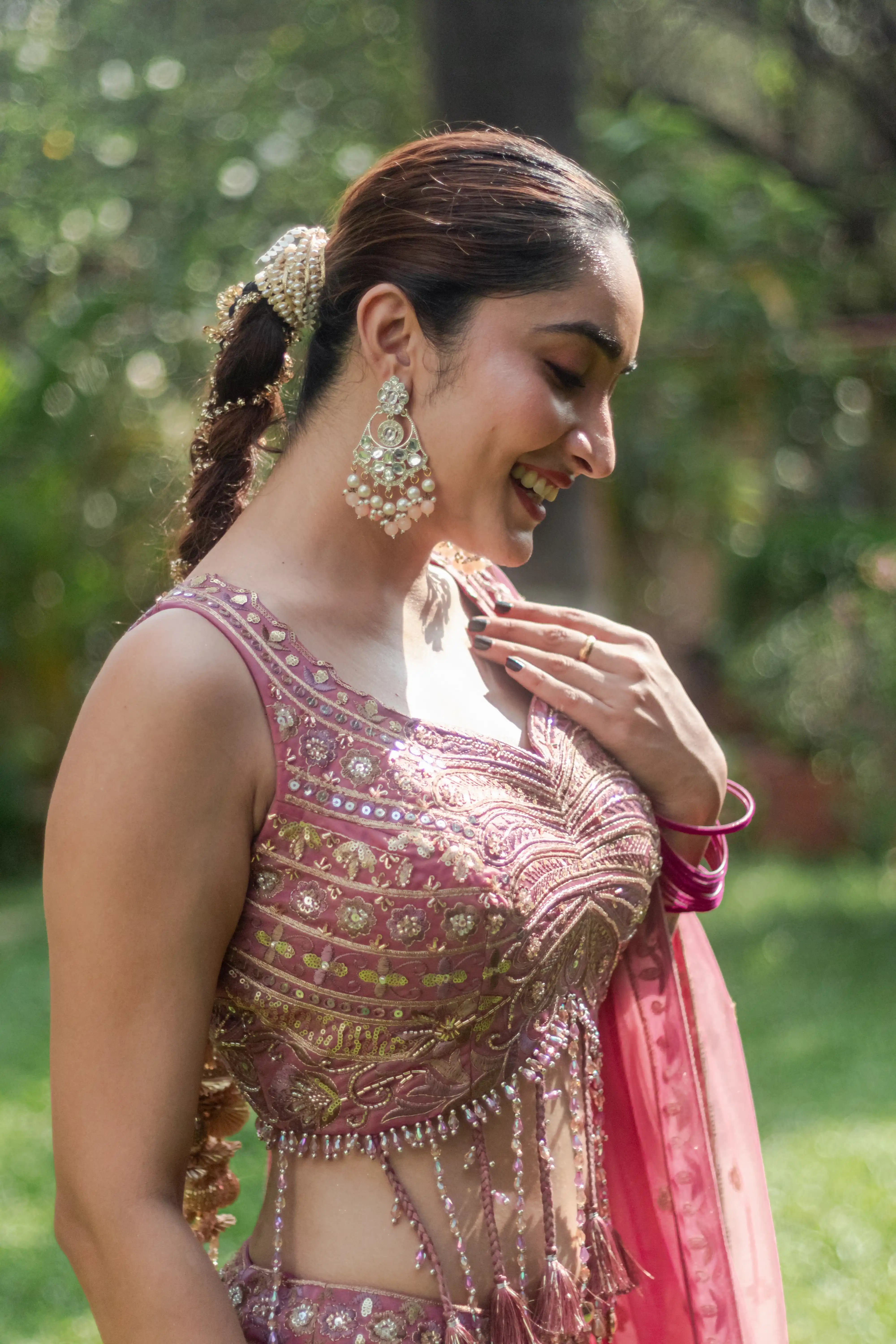 Pink Embroidered Choli Lehenga Set