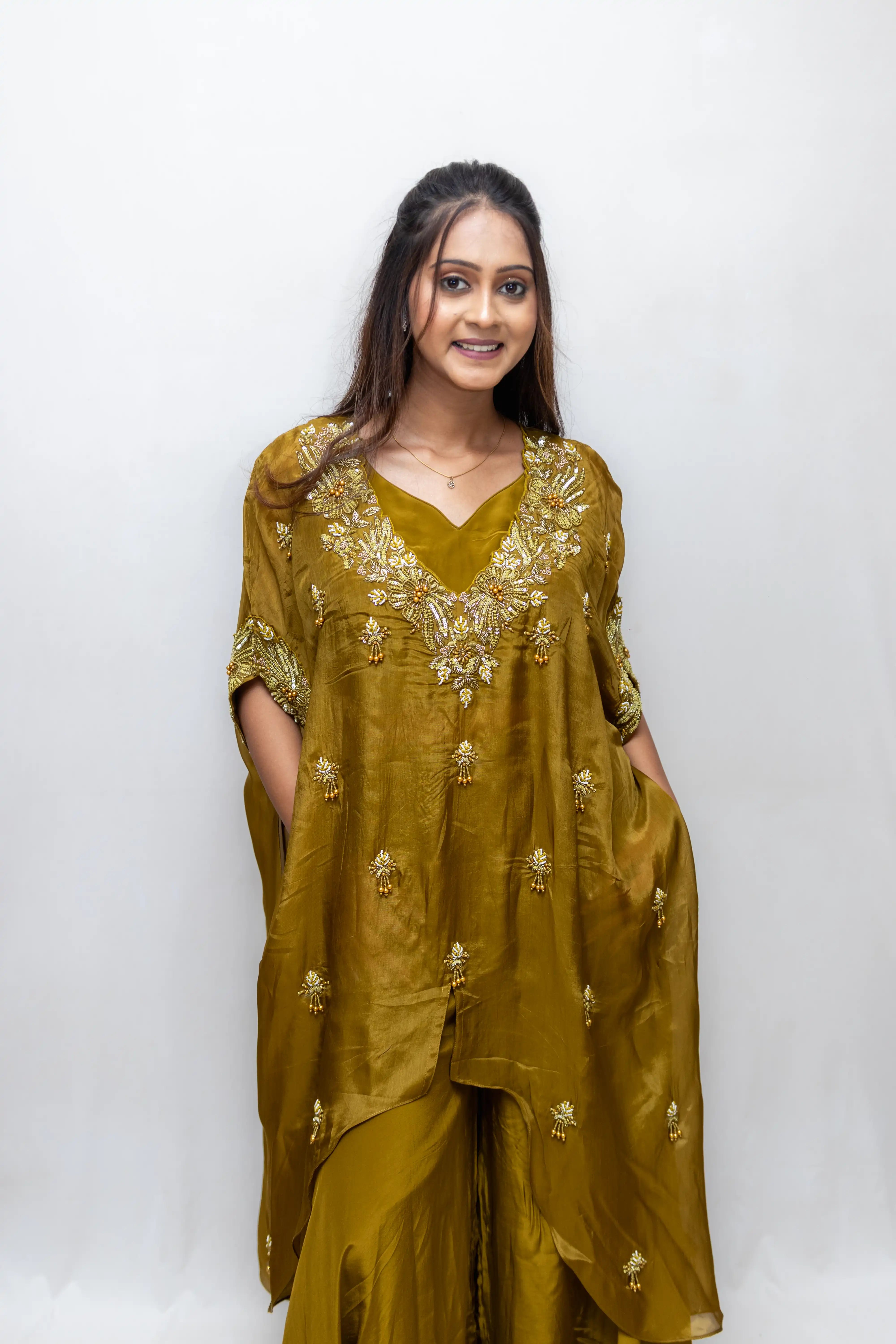 Mehndi Green Embroidered Palazzo Suit Set