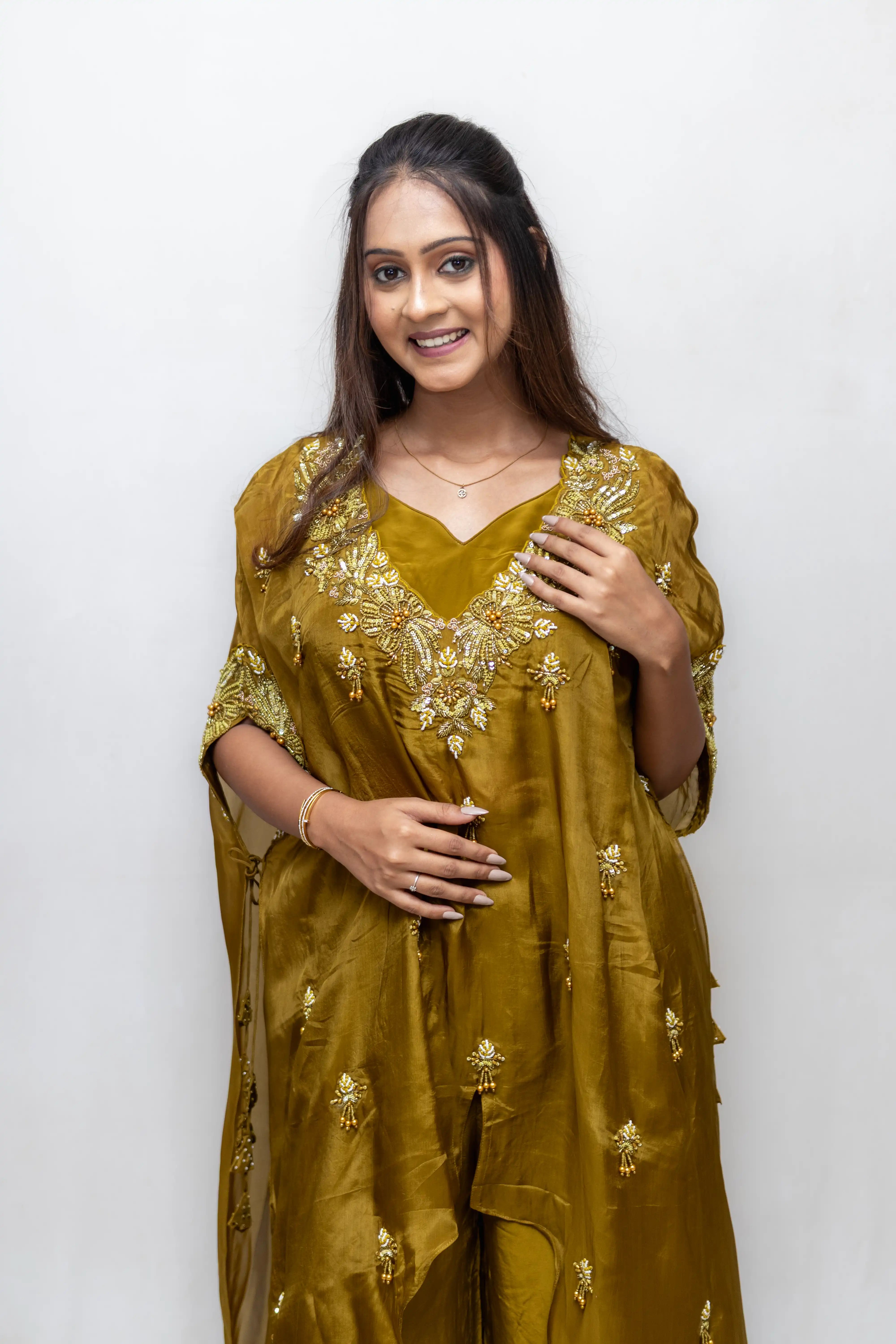 Mehndi Green Embroidered Palazzo Suit Set