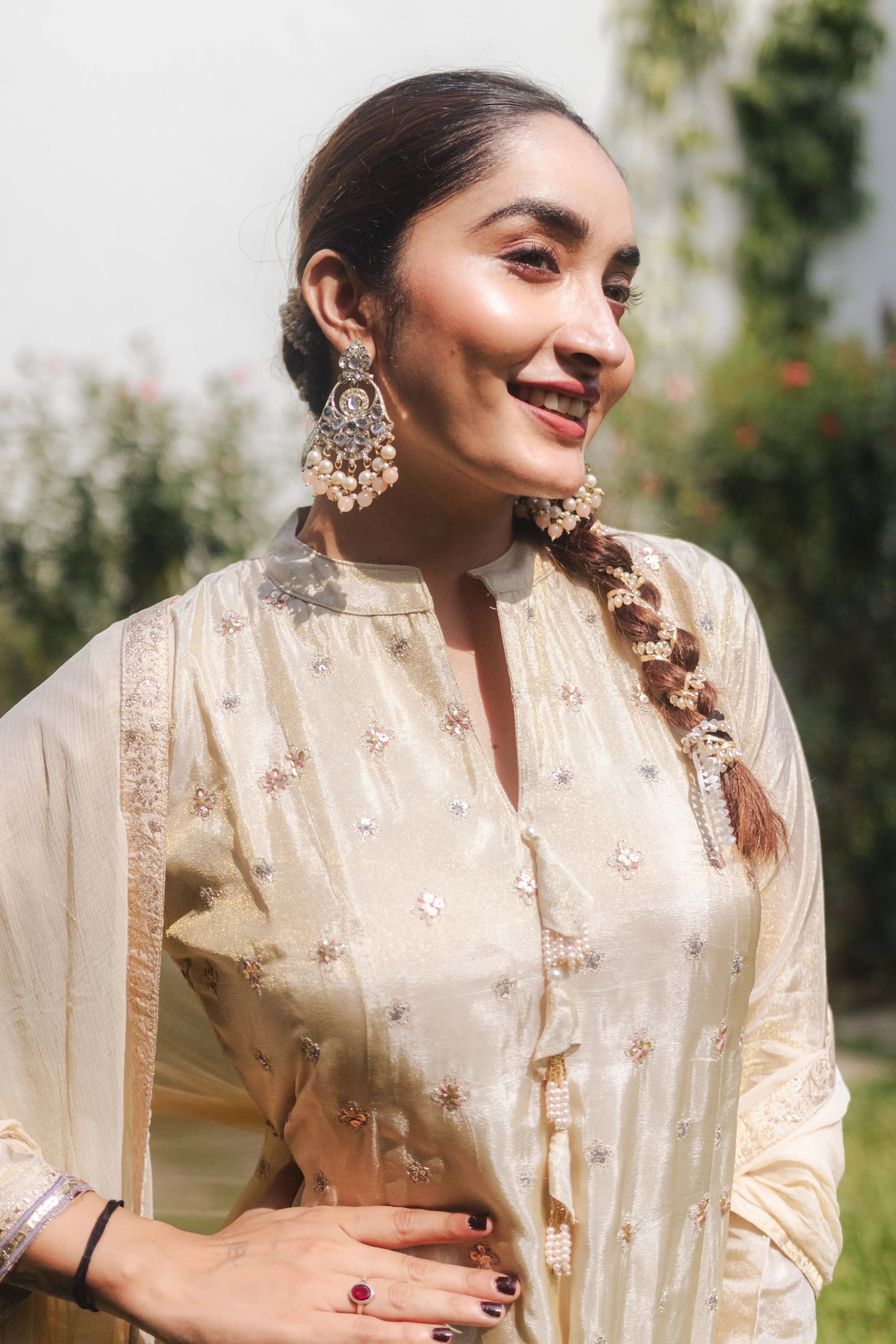 Cream Embroidered Anarkali Suit Set