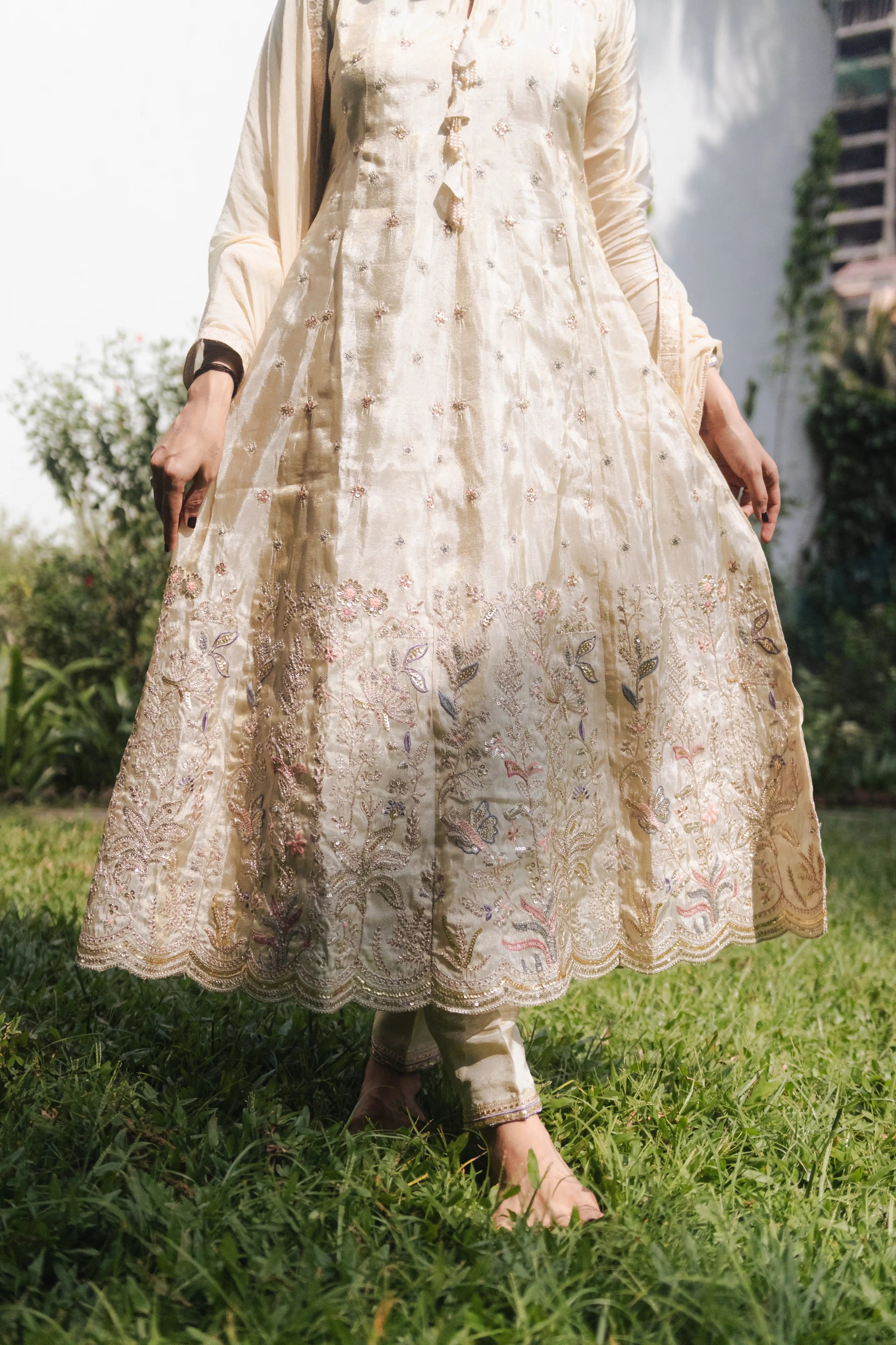 Cream Embroidered Anarkali Suit Set