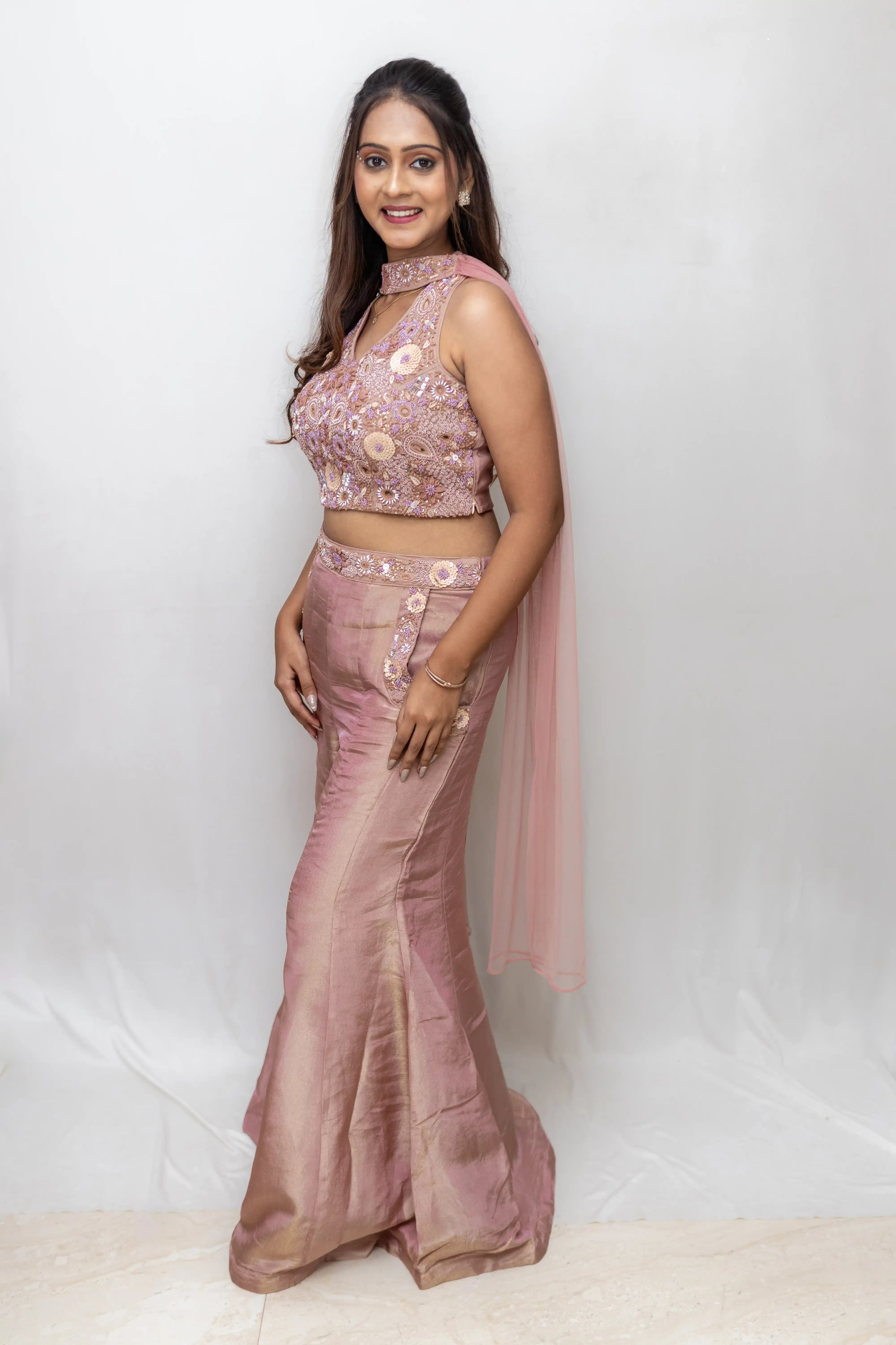 Onion Pink Embroidered Palazzo Suit Set