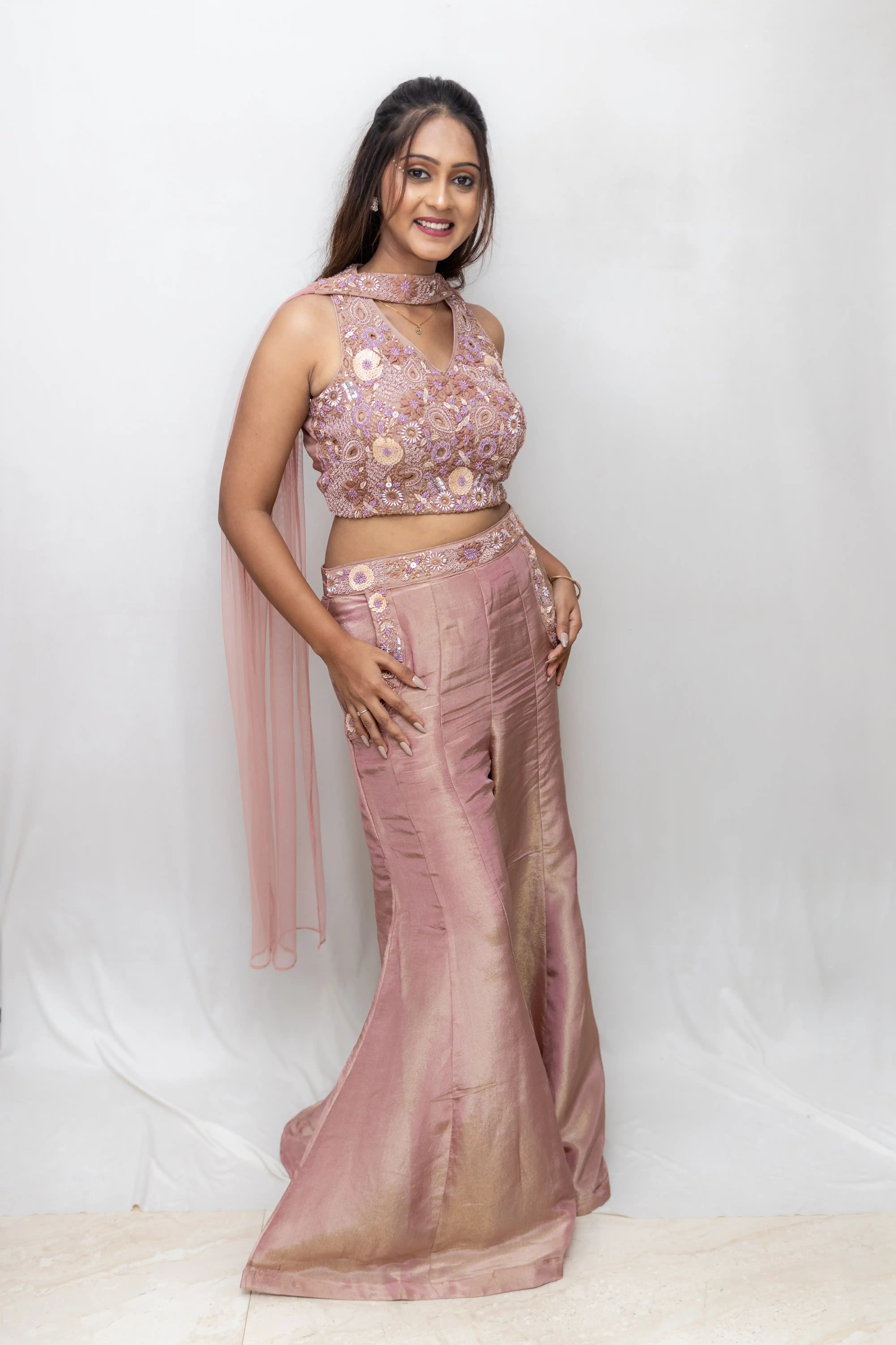 Onion Pink Embroidered Palazzo Suit Set