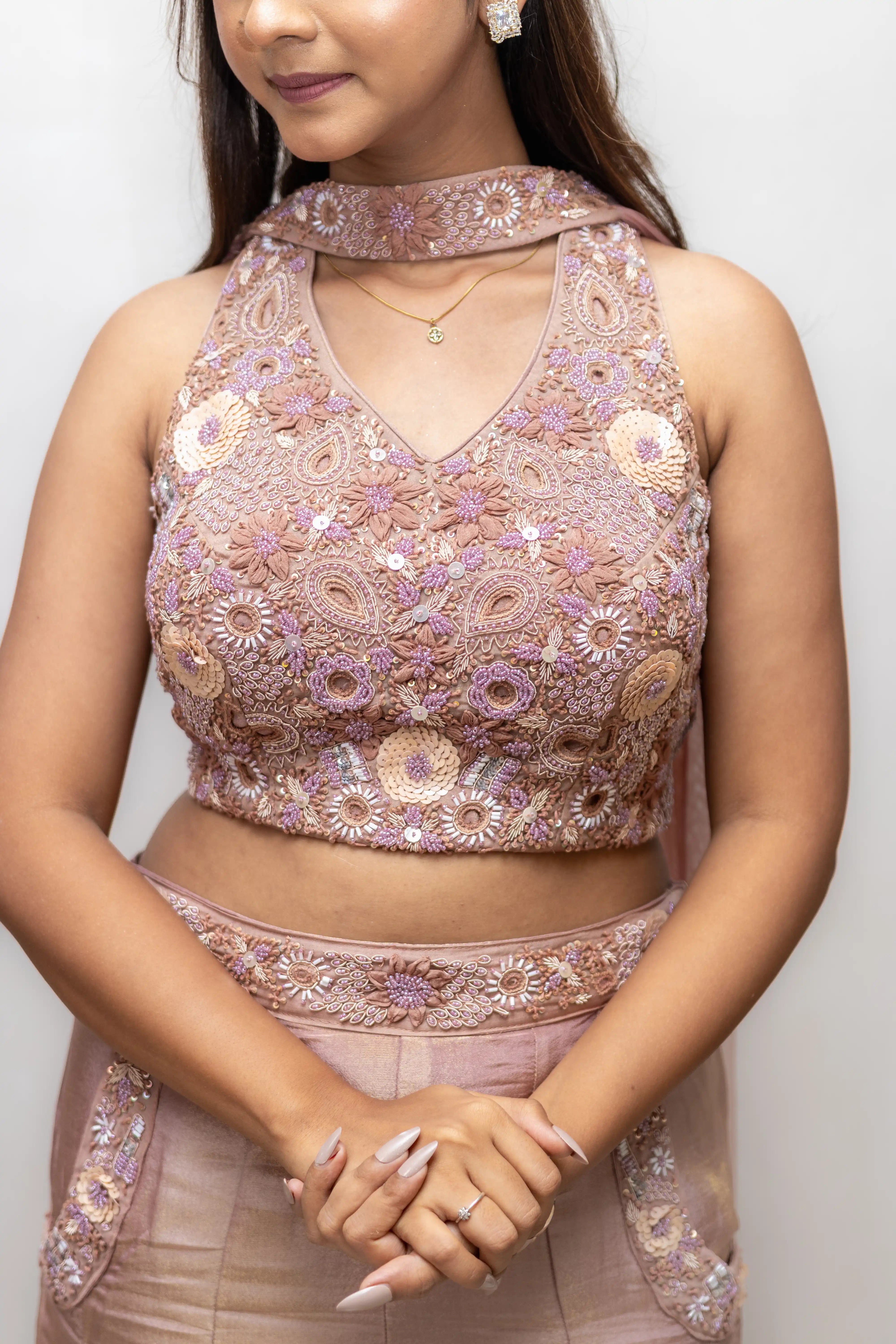 Onion Pink Embroidered Palazzo Suit Set