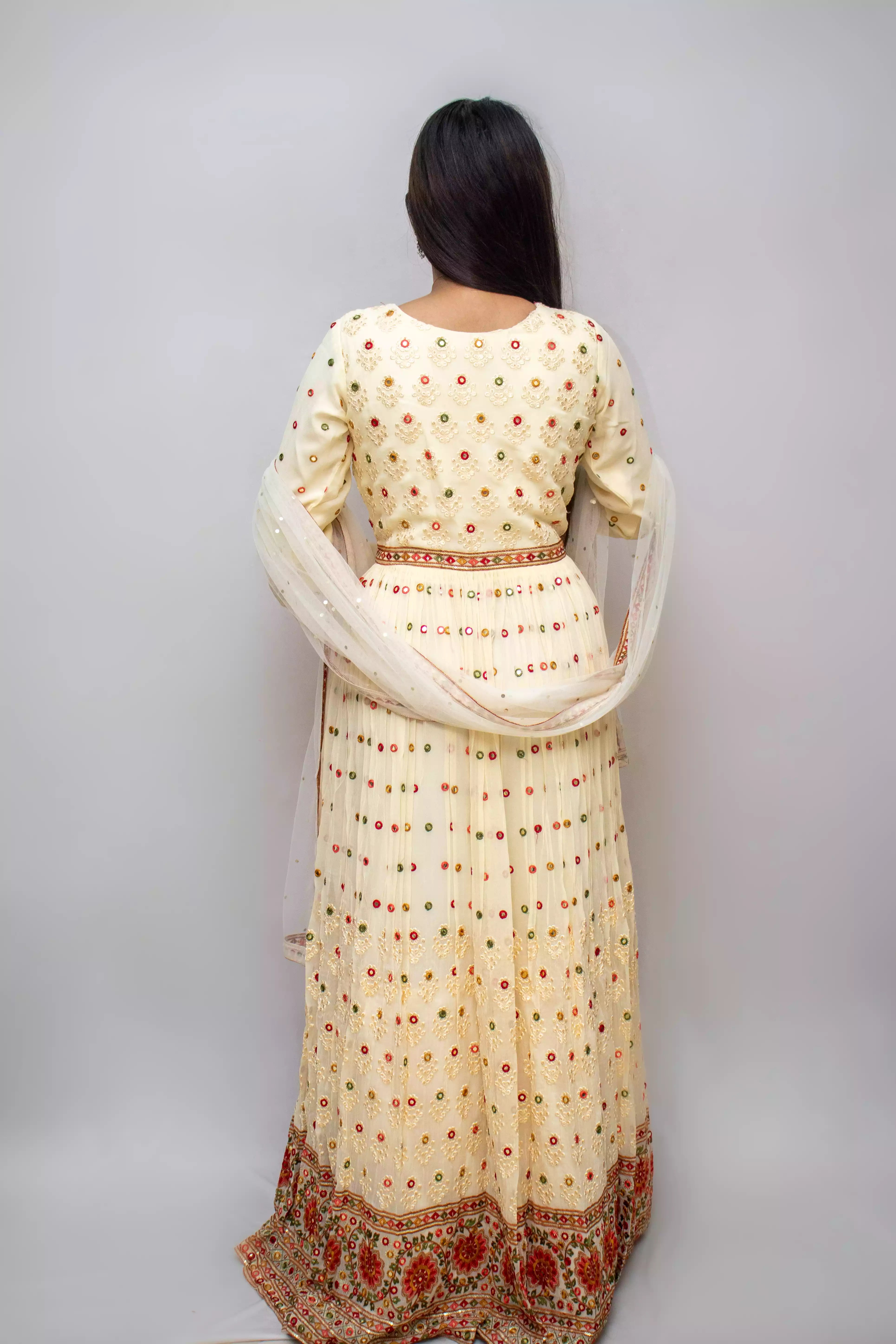 Blush Bloom: Baby Pink Georgette Long Gown