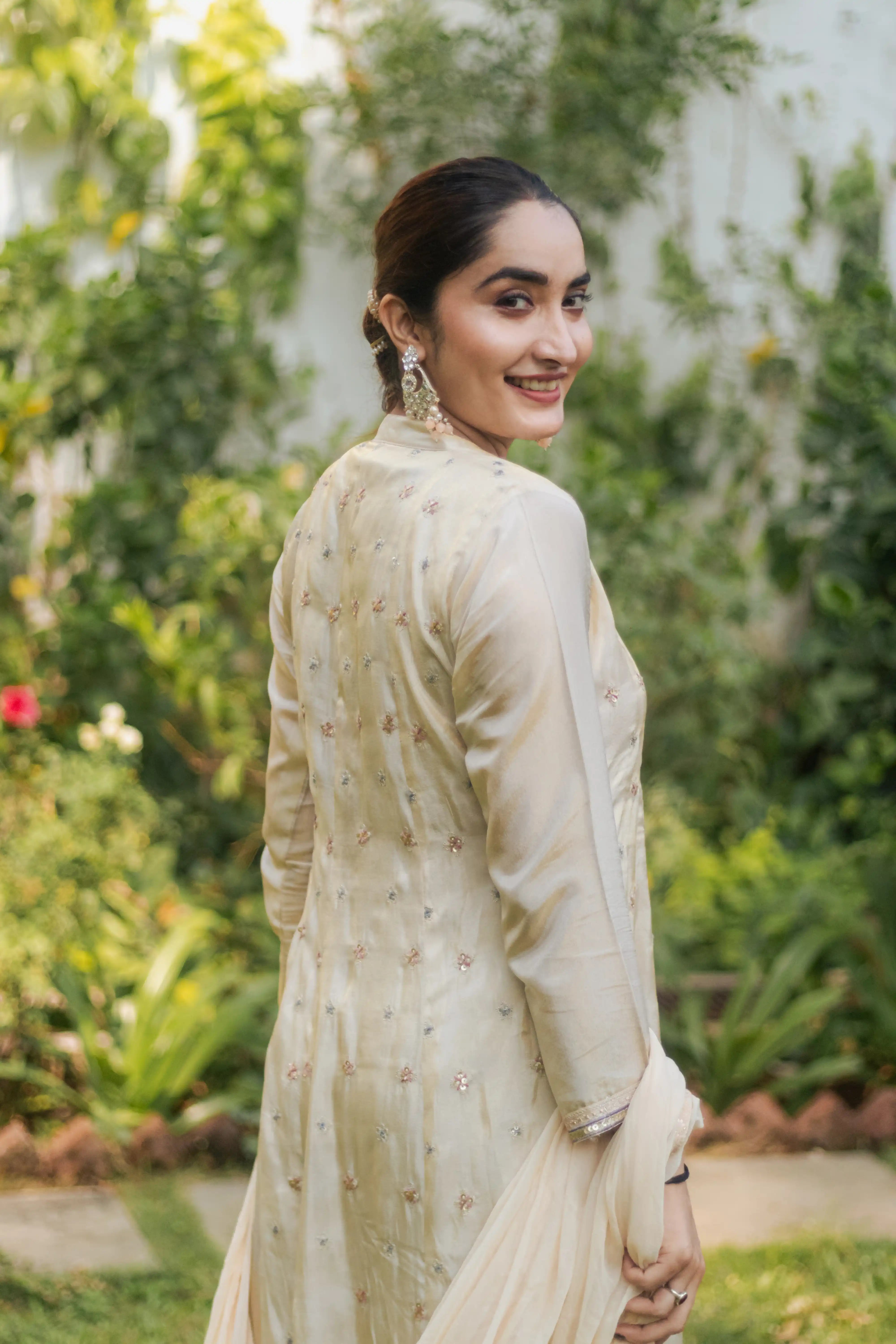 Cream Embroidered Anarkali Suit Set