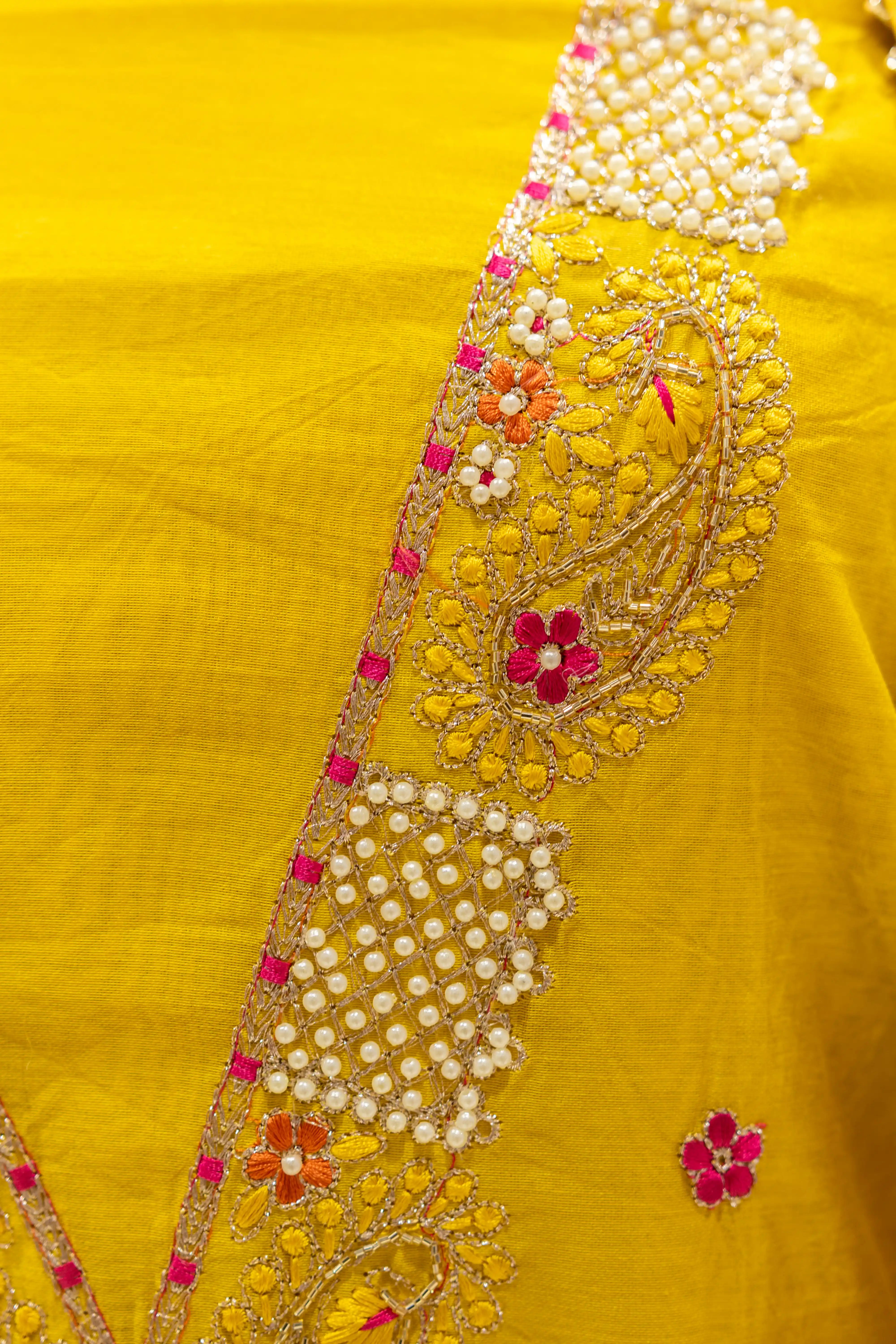 Mustard Yellow Embroidered Dress Material with Designer Dupatta