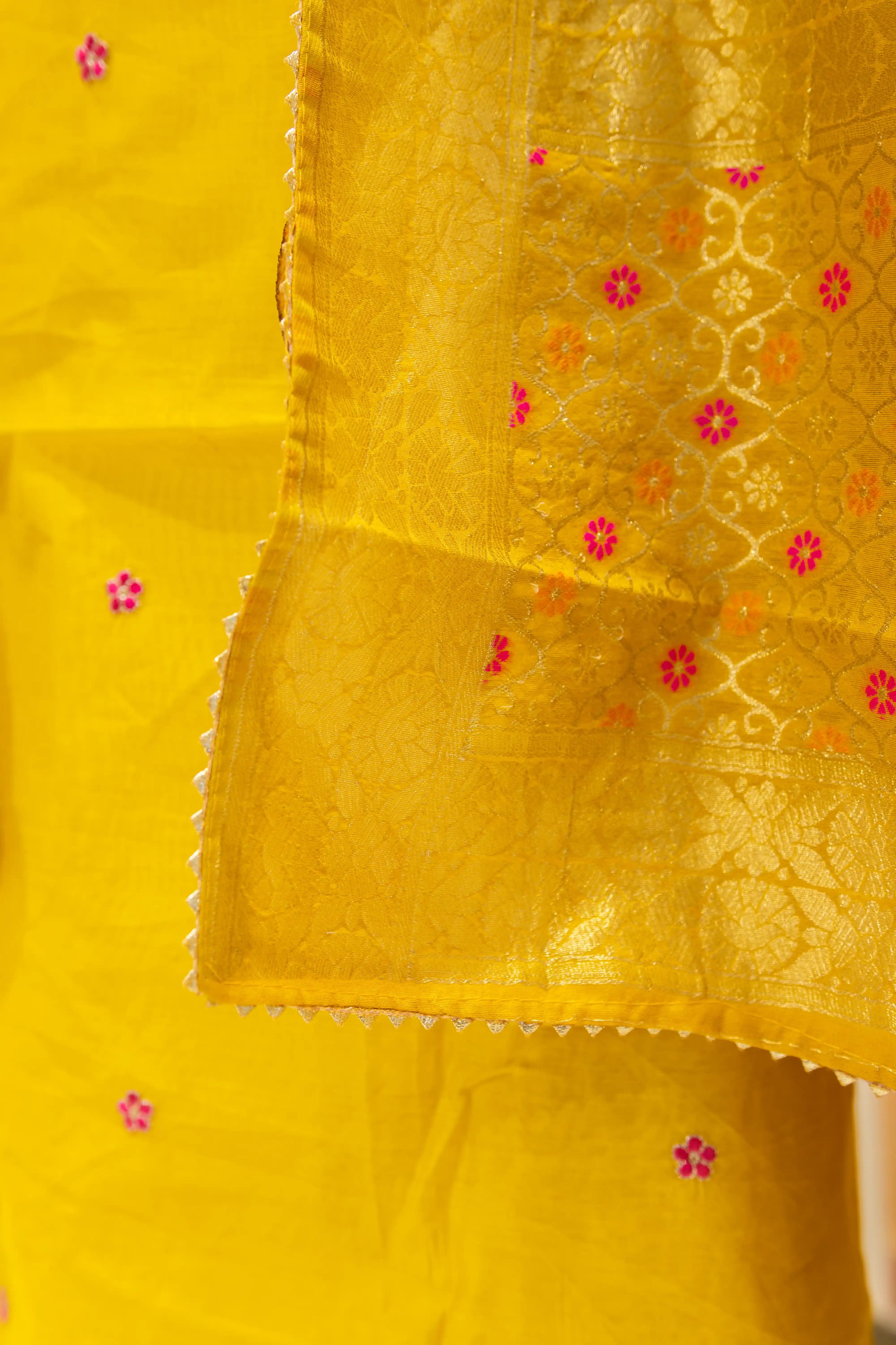 Mustard Yellow Embroidered Dress Material with Designer Dupatta