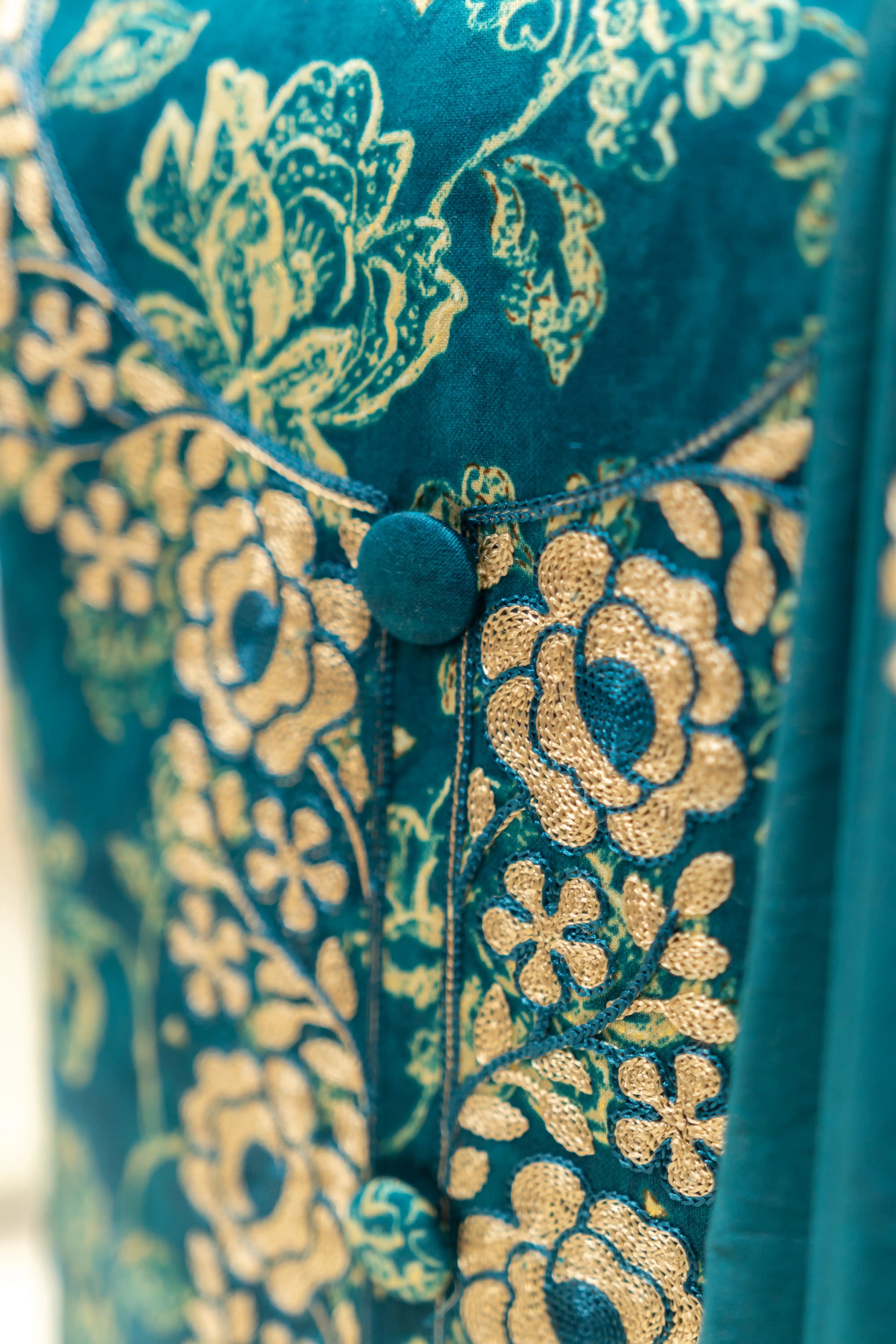 Teal Blue Floral Printed Dress Material