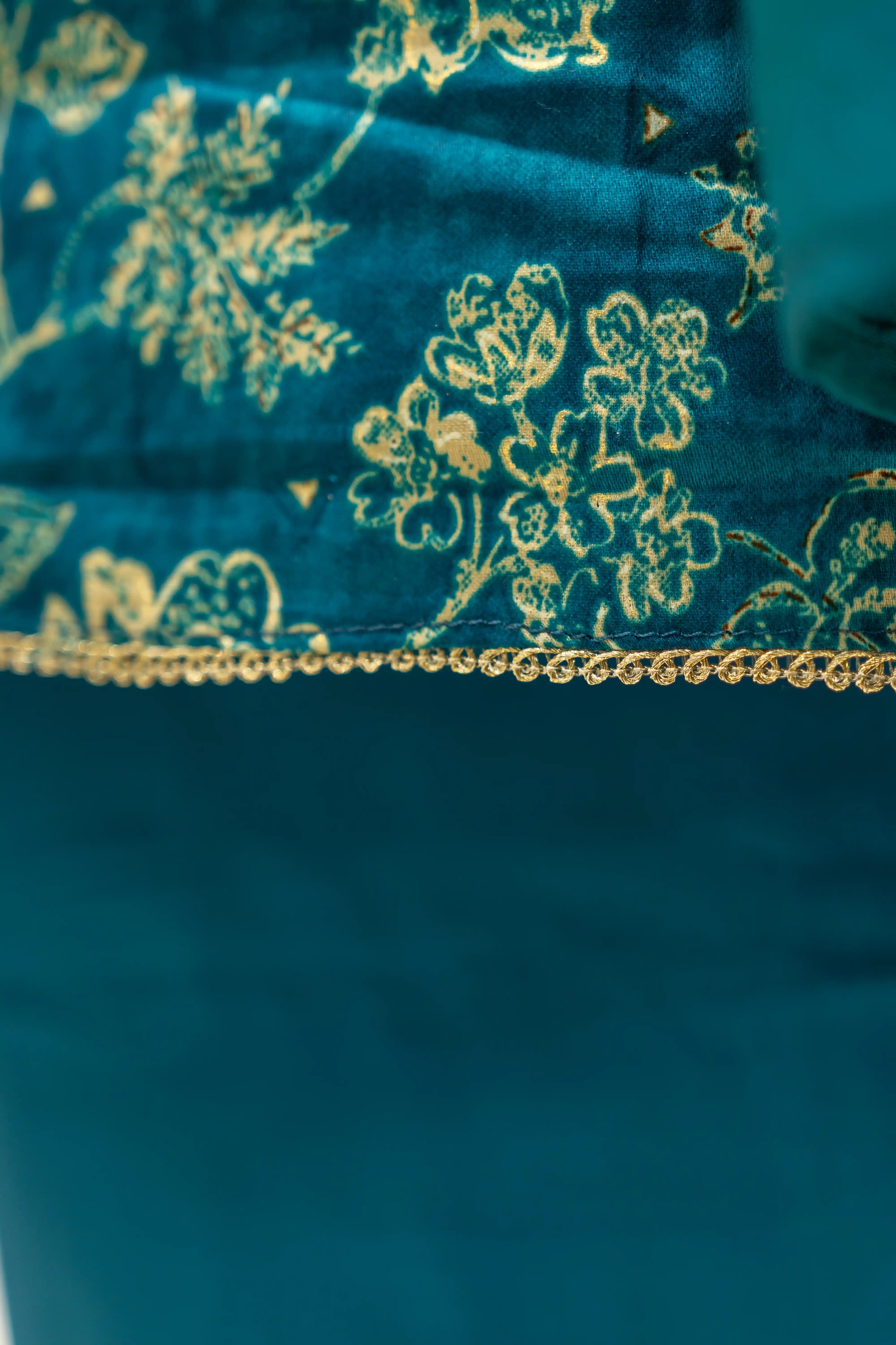 Teal Blue Floral Printed Dress Material