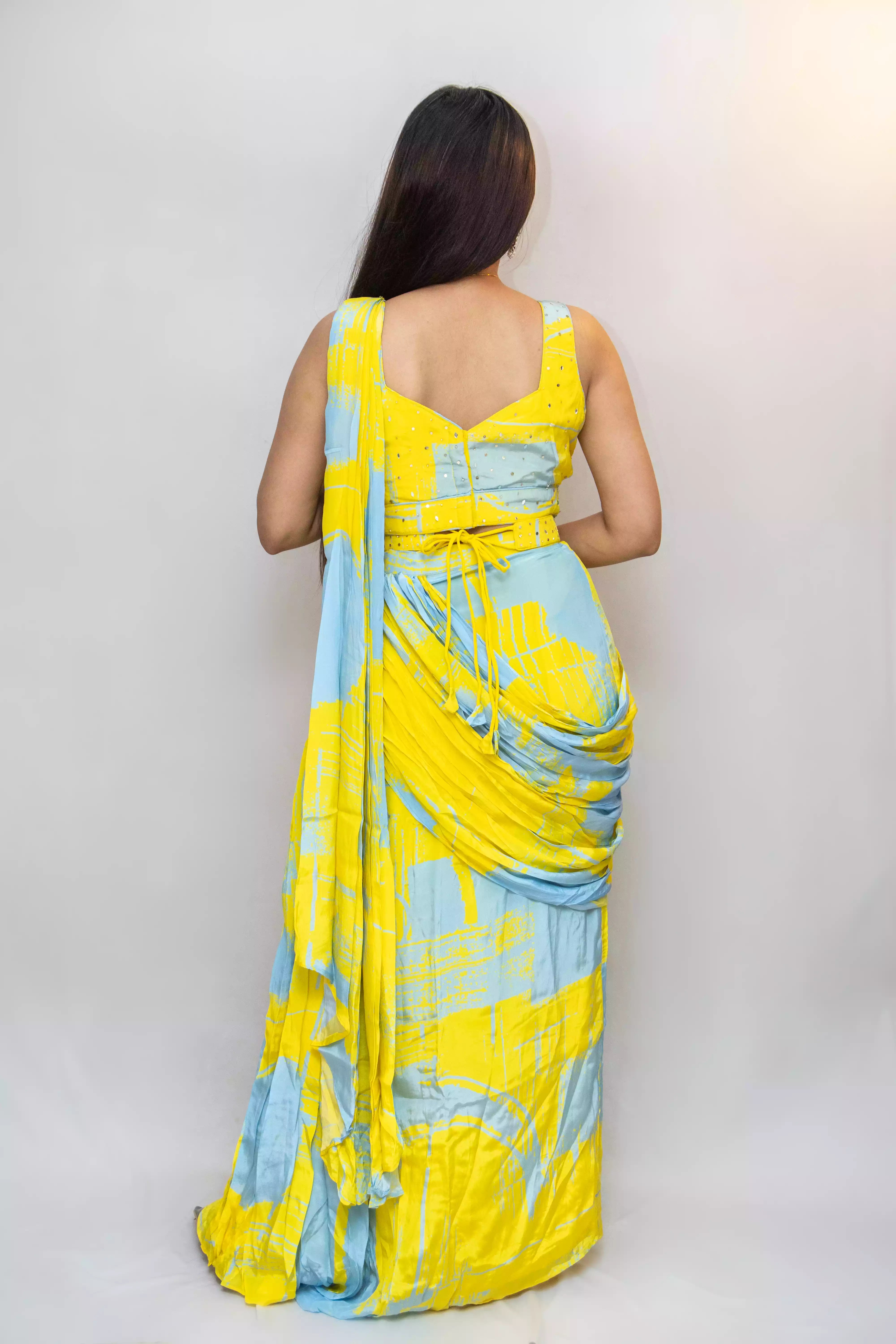 Yellow Crab Draping Skirt with Hand Work