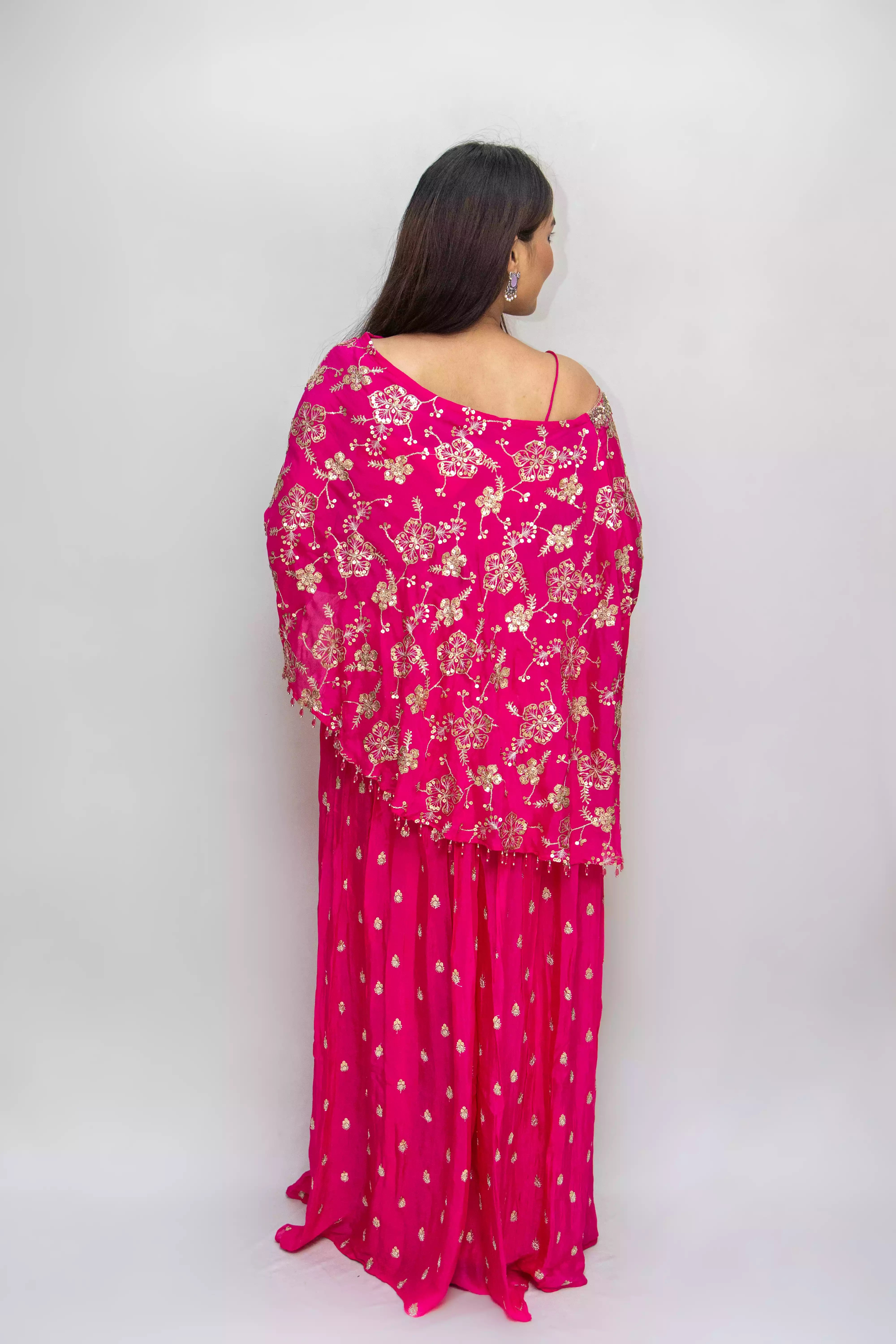 Pink Chion Silk Palazzo Suit with Manchin Work