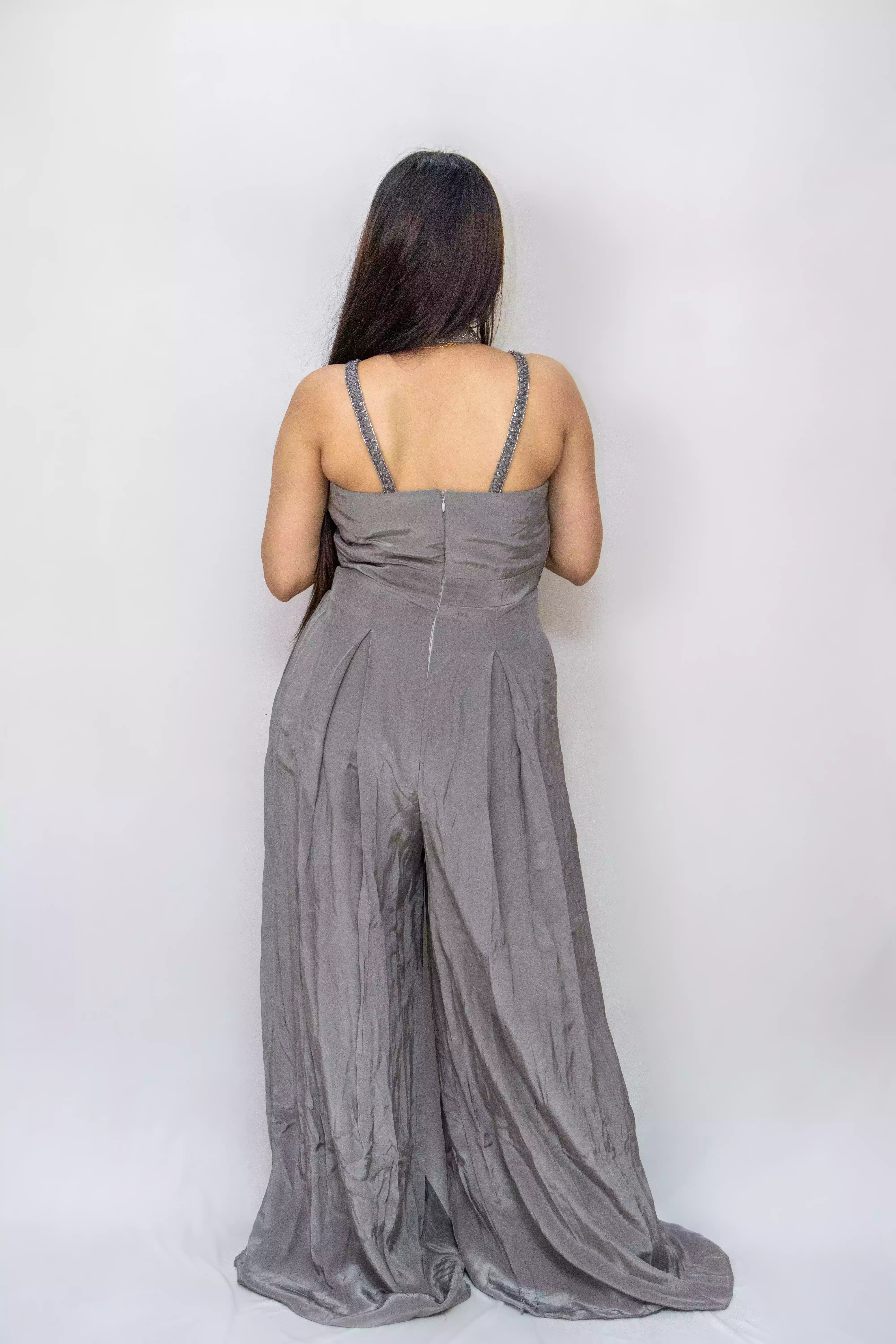 Grey Crab Jumpsuit with Hand Work