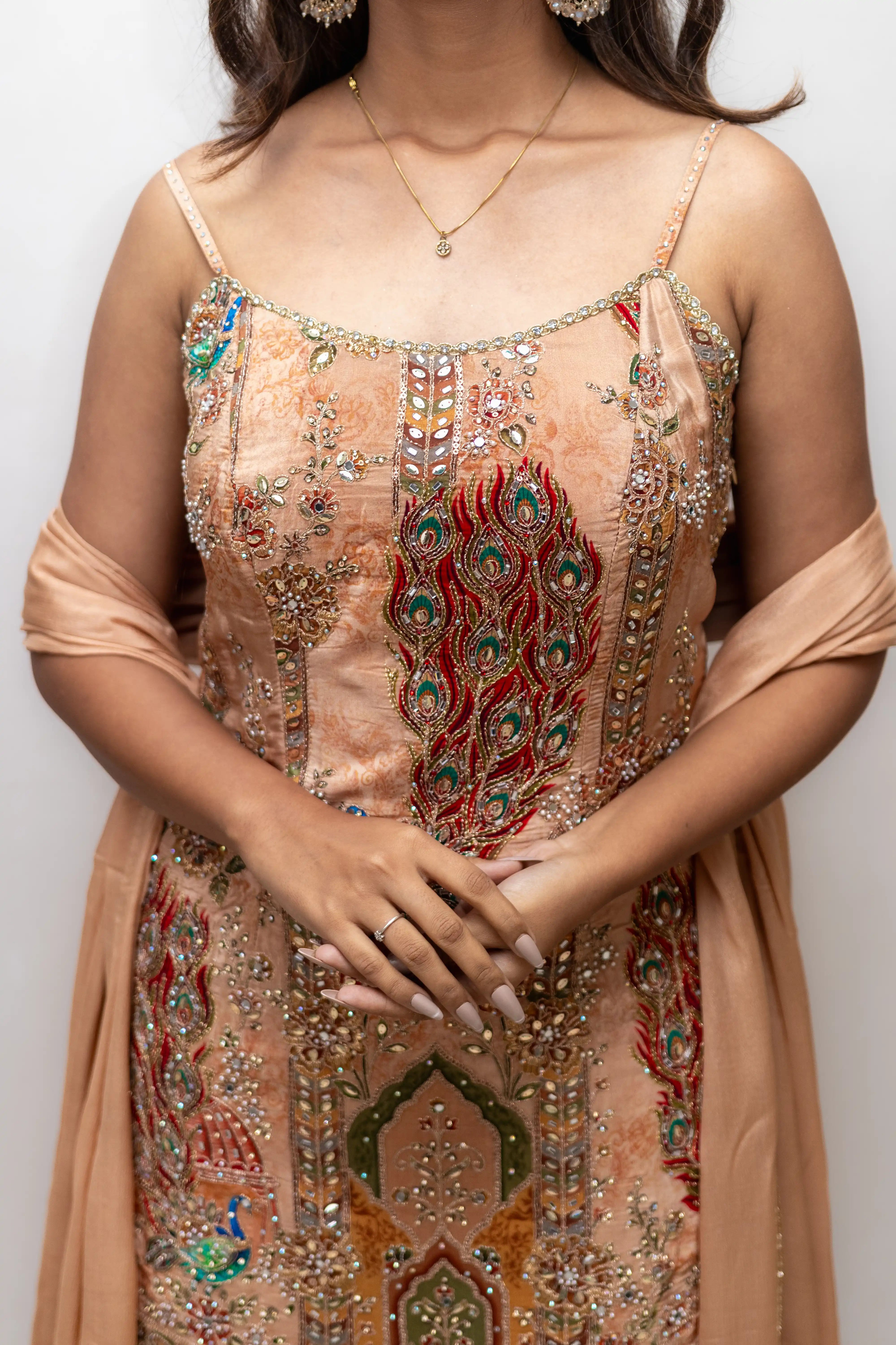 Peach Embroidered Palazzo Suit Set