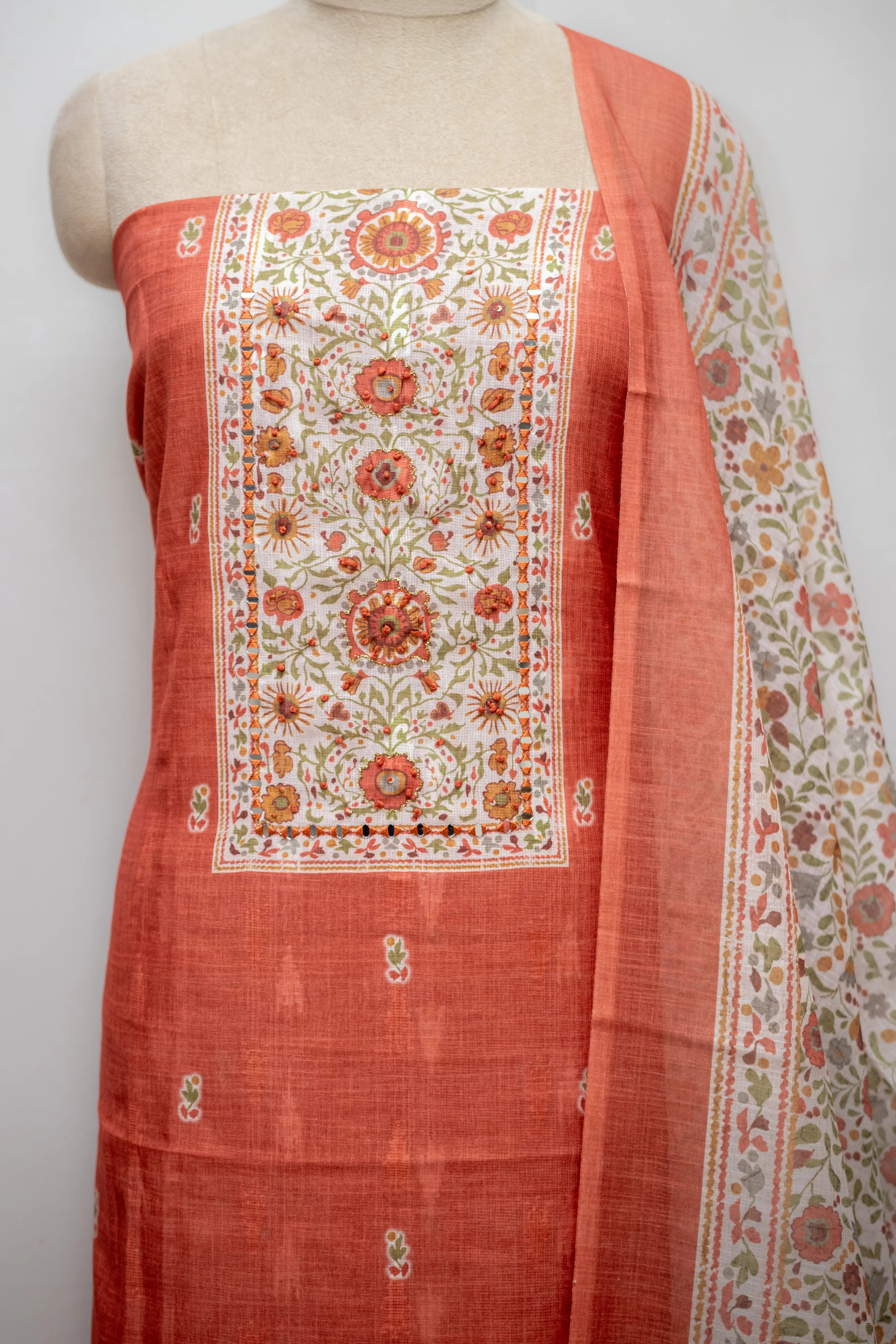 Rust Hand Block Printed Cotton Dress Material