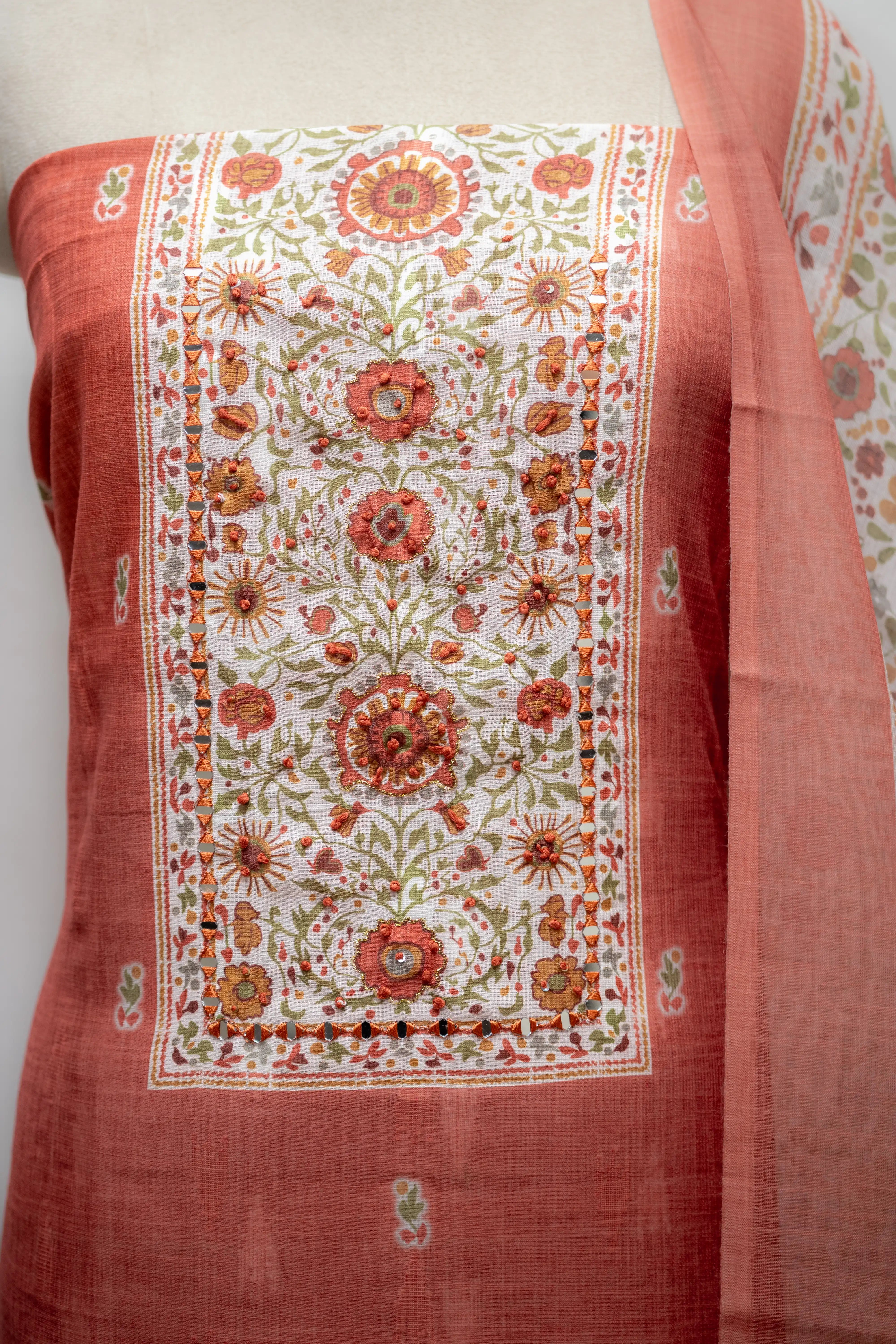 Rust Hand Block Printed Cotton Dress Material