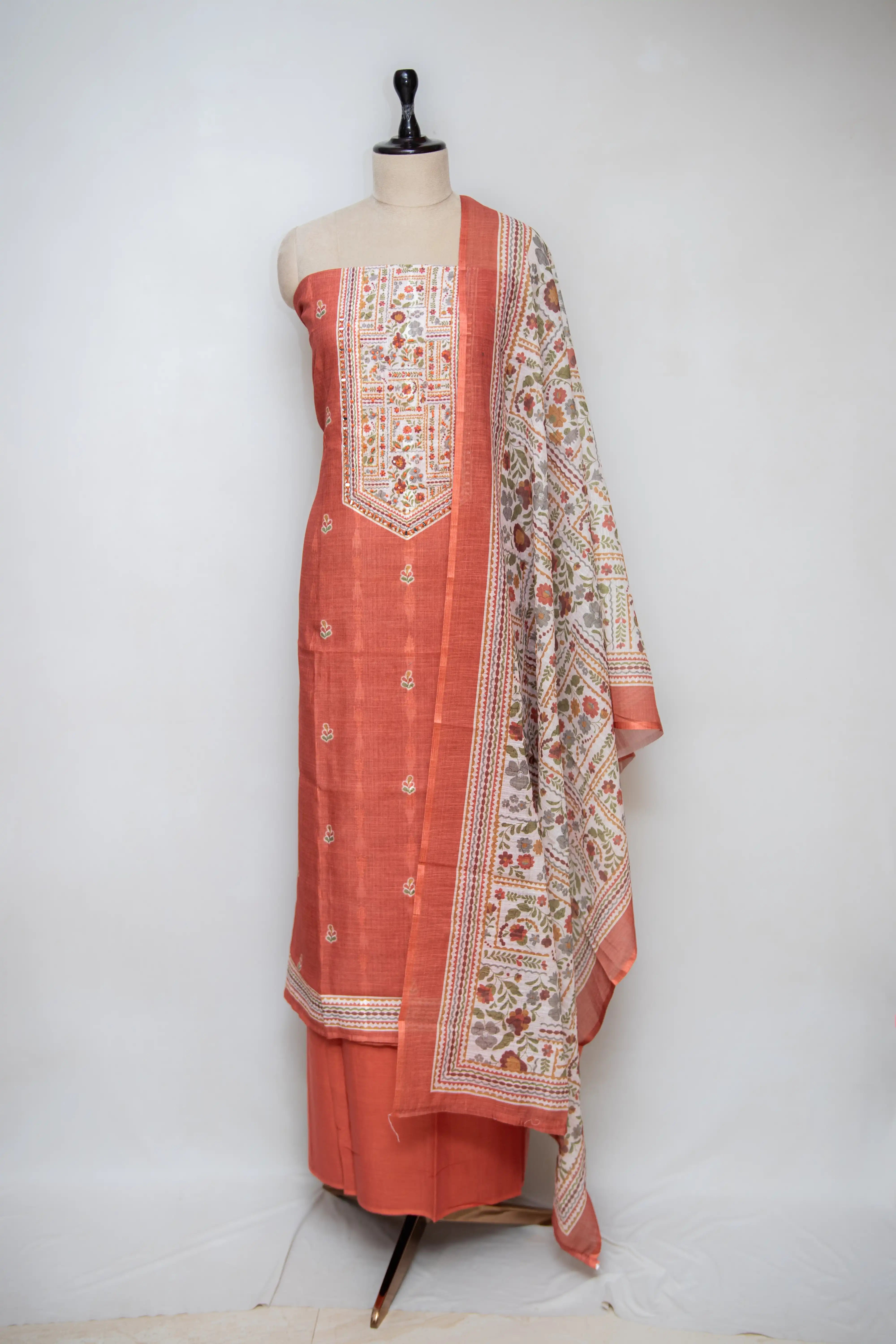 Rust Orange Hand Block Printed Cotton Dress Material