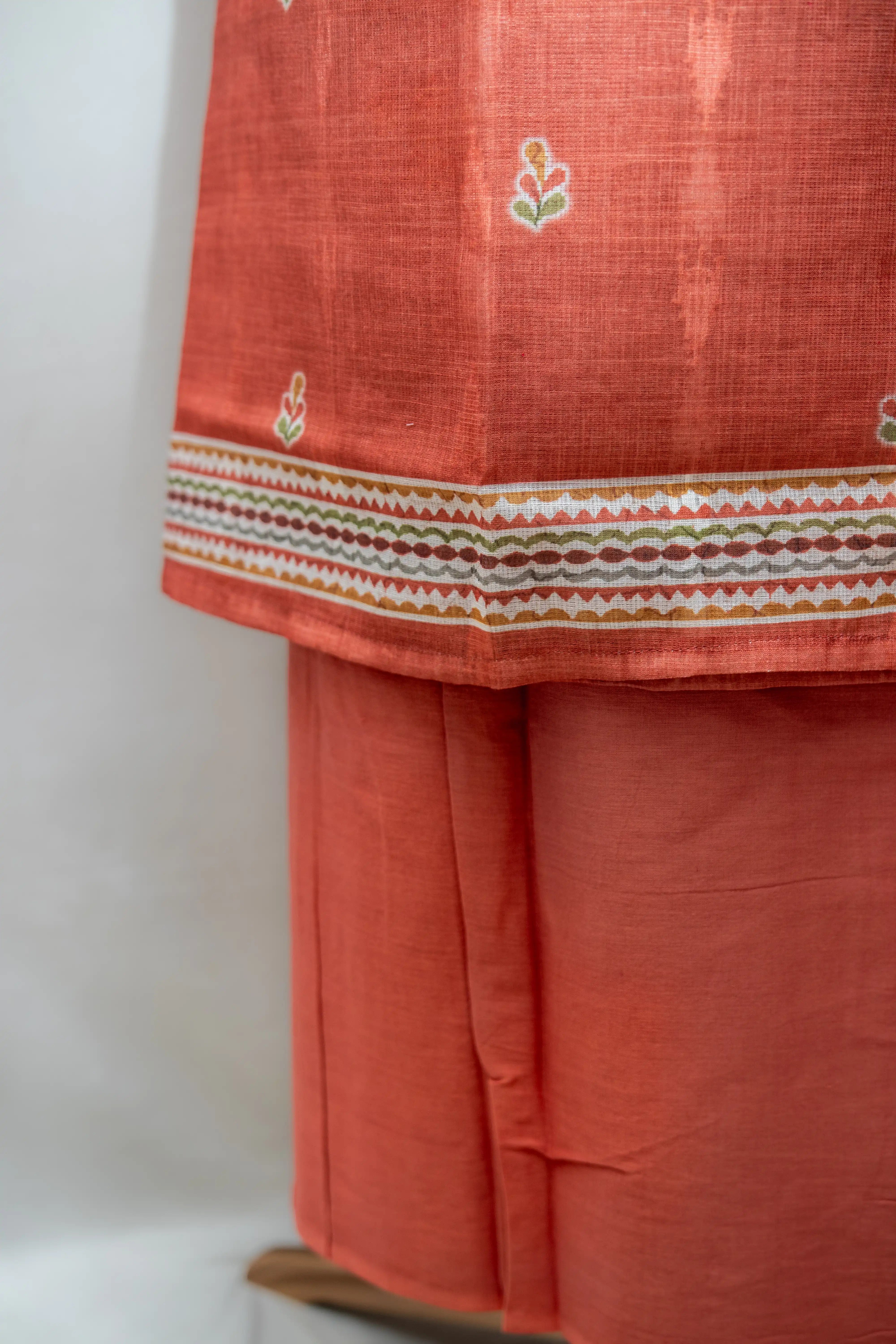 Rust Orange Hand Block Printed Cotton Dress Material