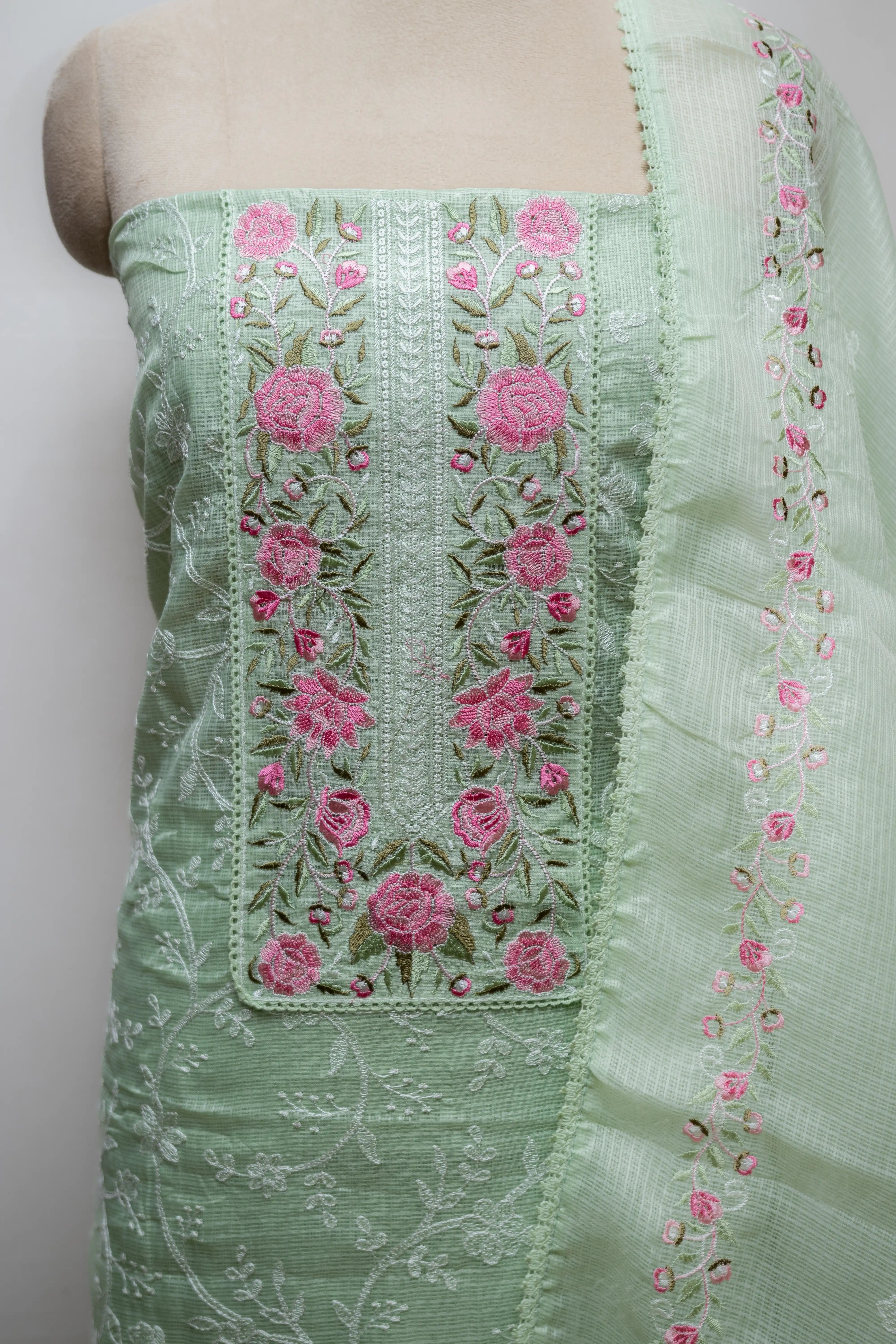 Pista Green Hand Block Printed Cotton Dress Material