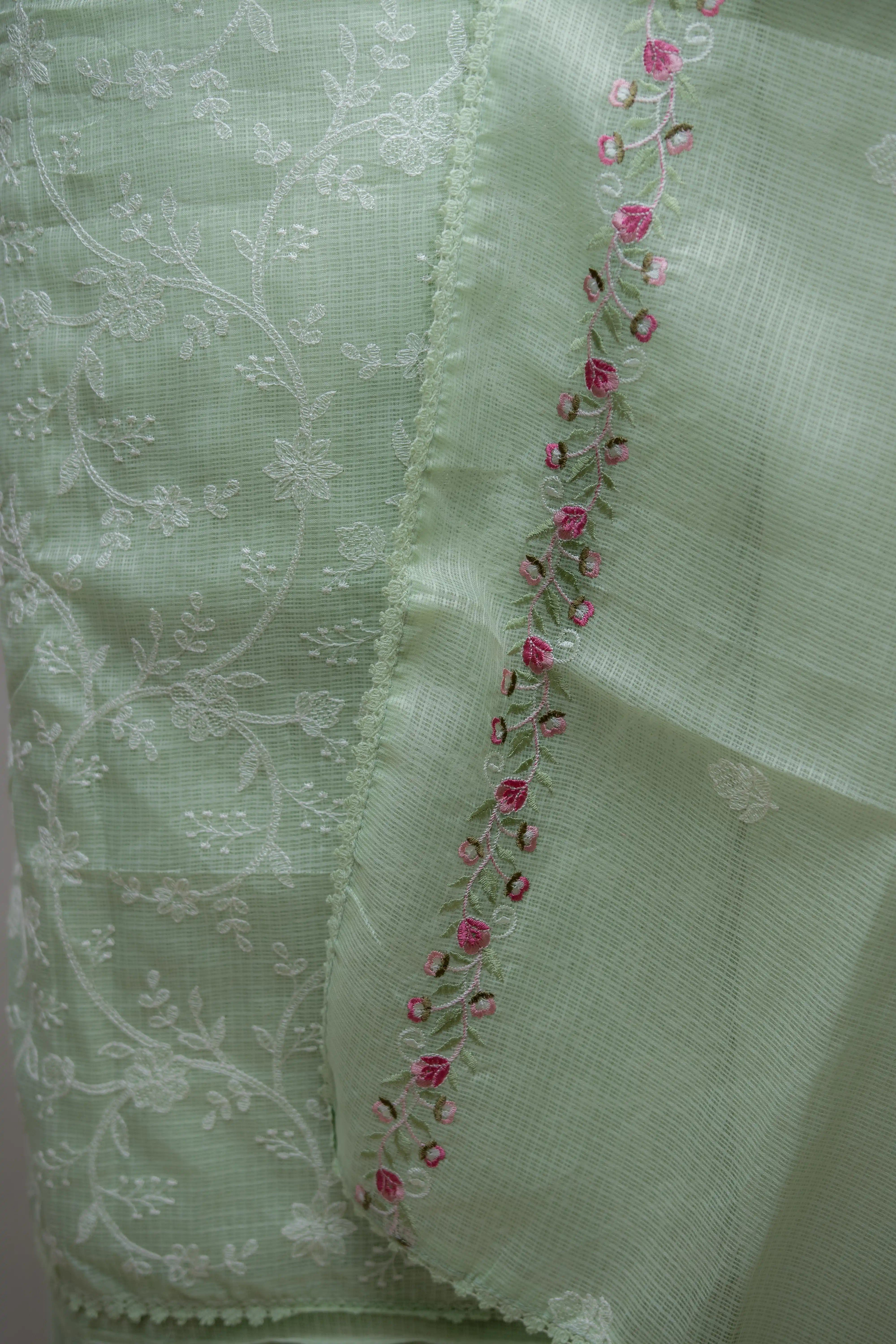 Pista Green Hand Block Printed Cotton Dress Material