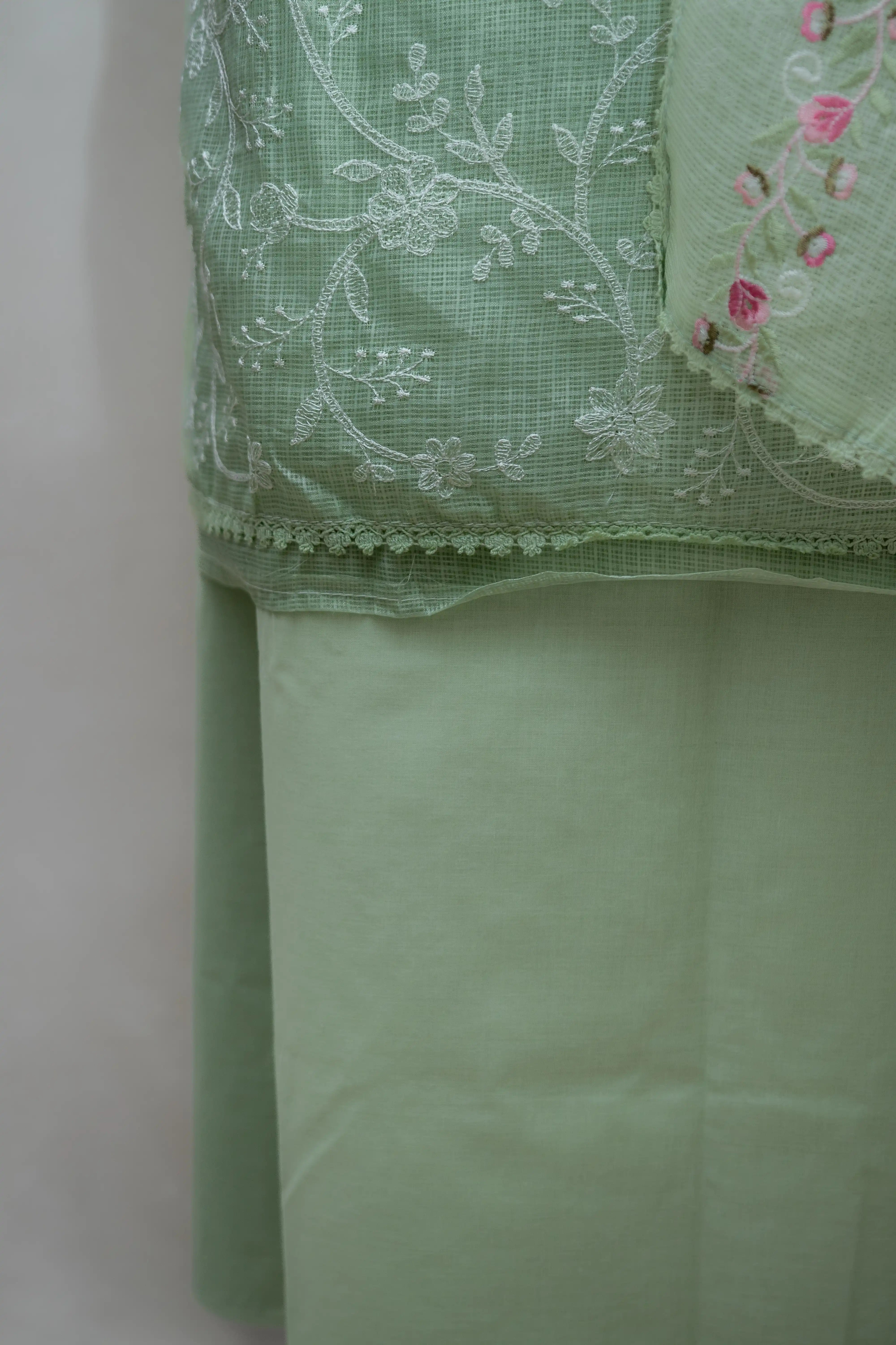 Pista Green Hand Block Printed Cotton Dress Material