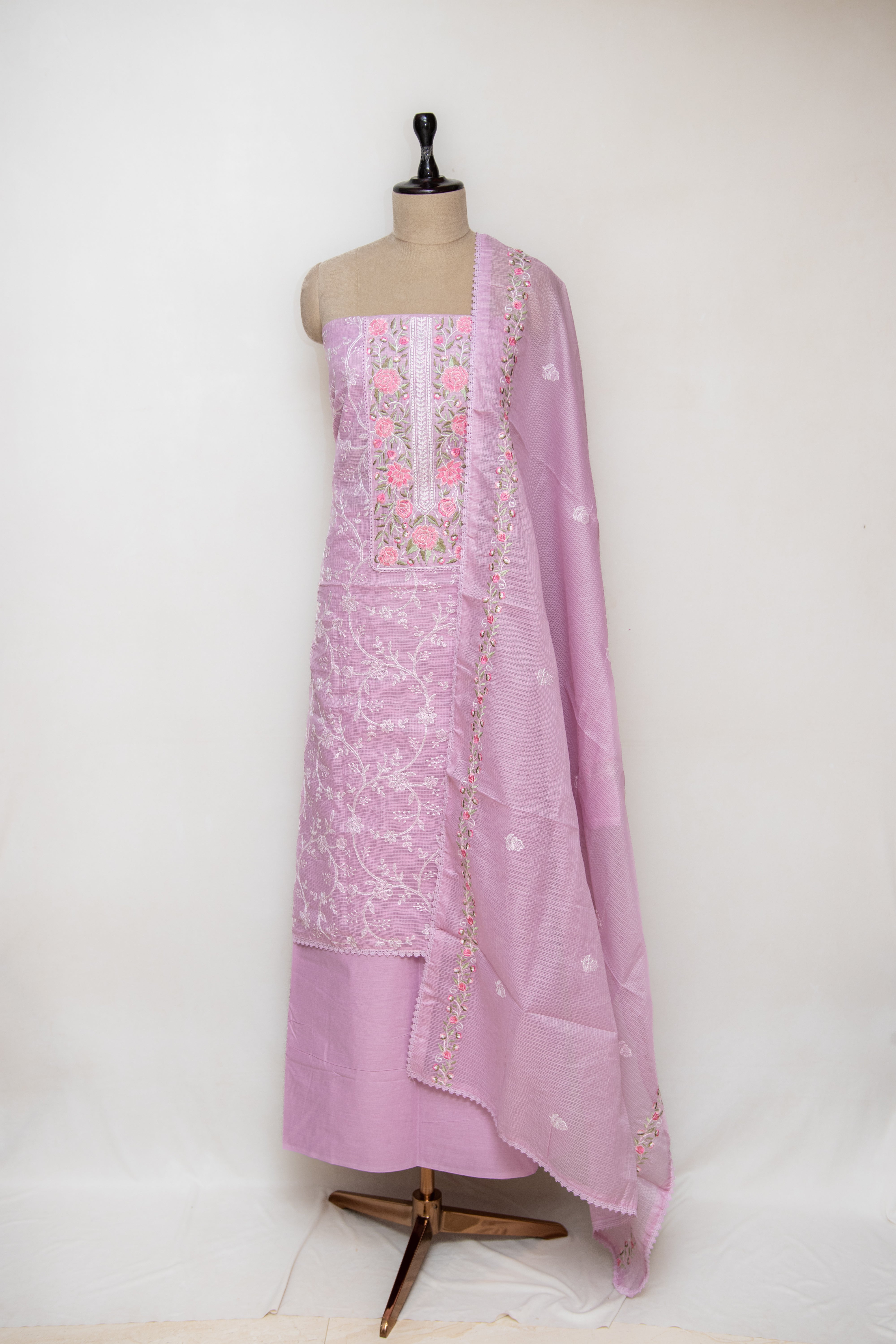 Baby Pink Hand Block Printed Cotton Dress Material
