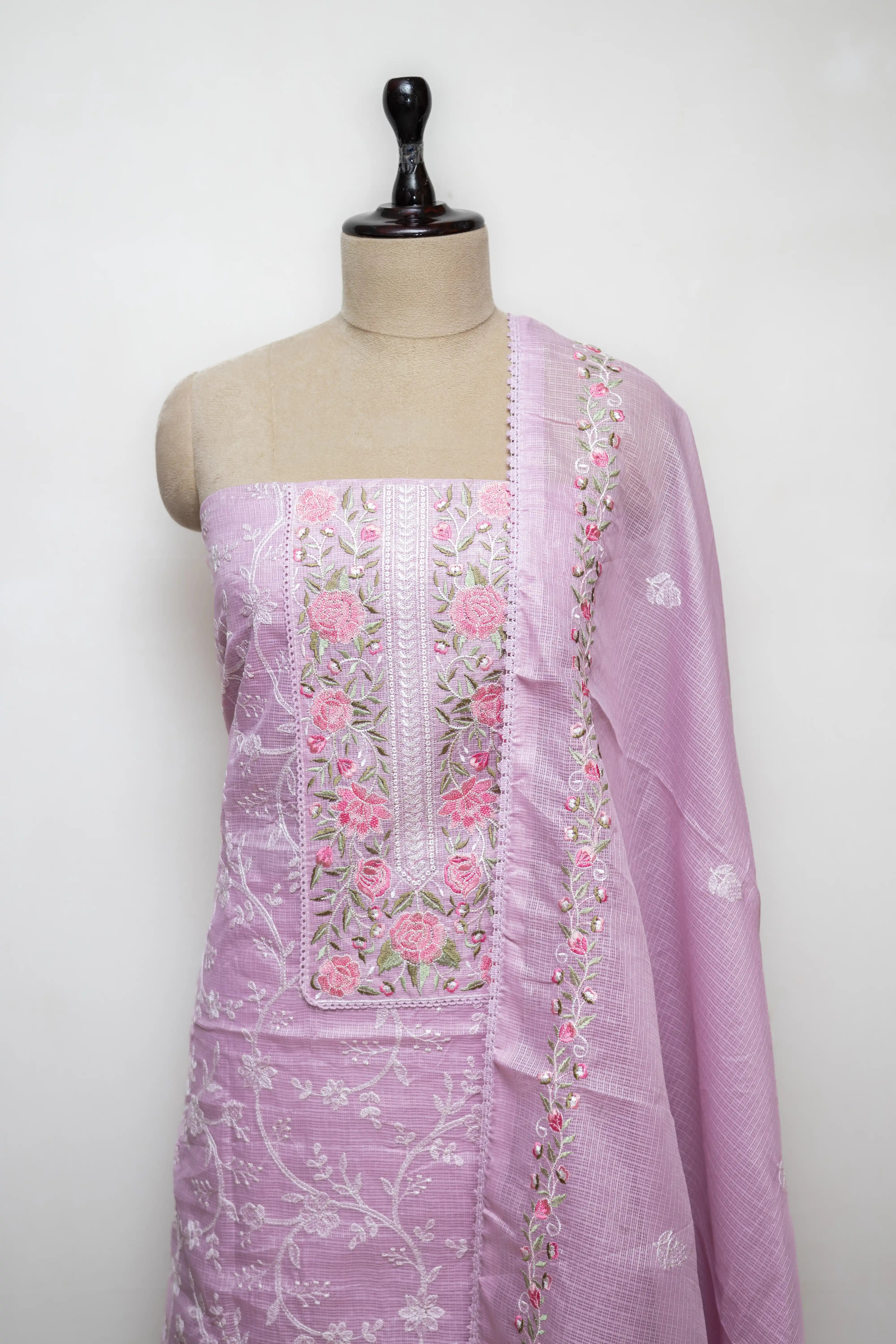 Baby Pink Hand Block Printed Cotton Dress Material