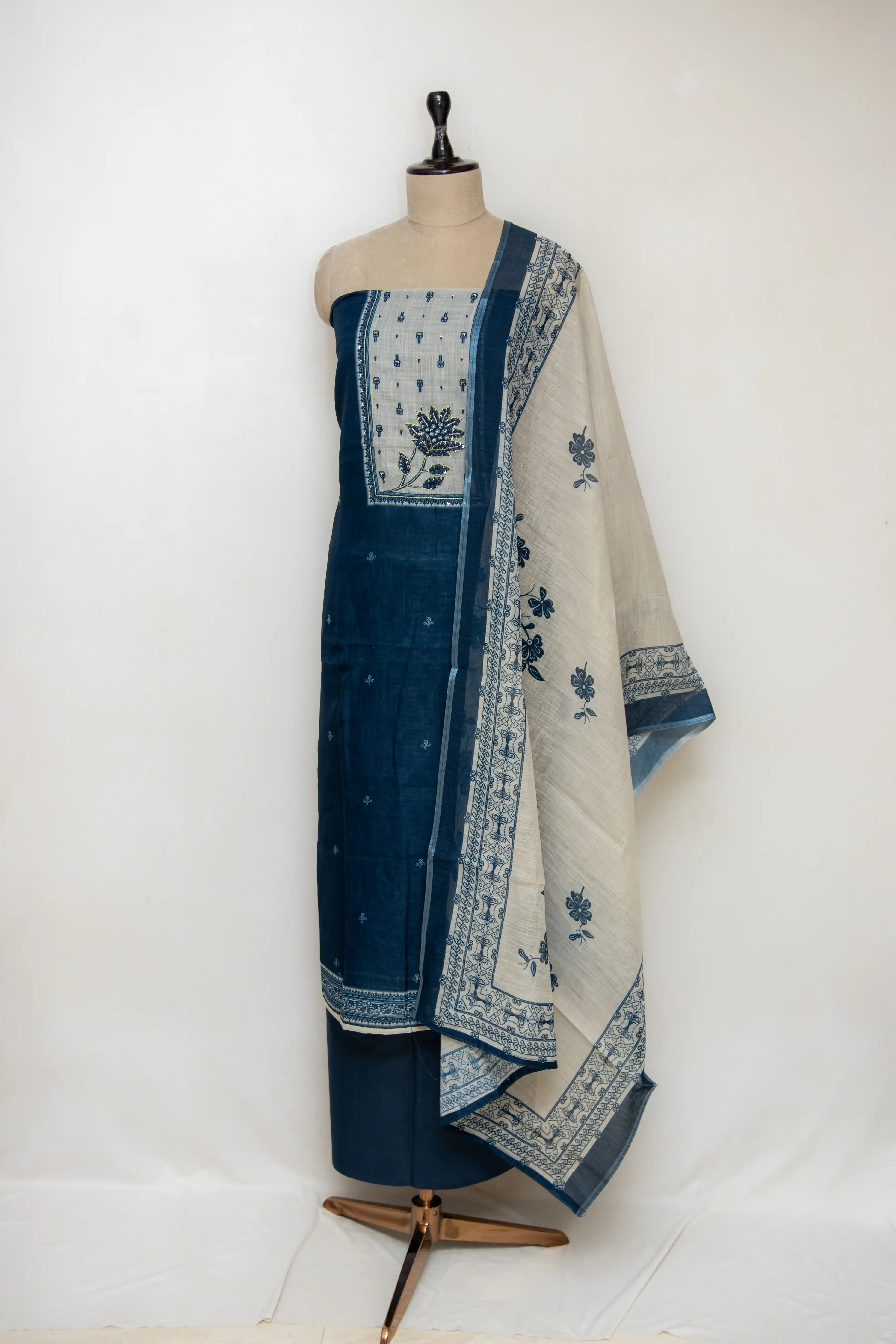 Blue Hand Block Printed Cotton Dress Material