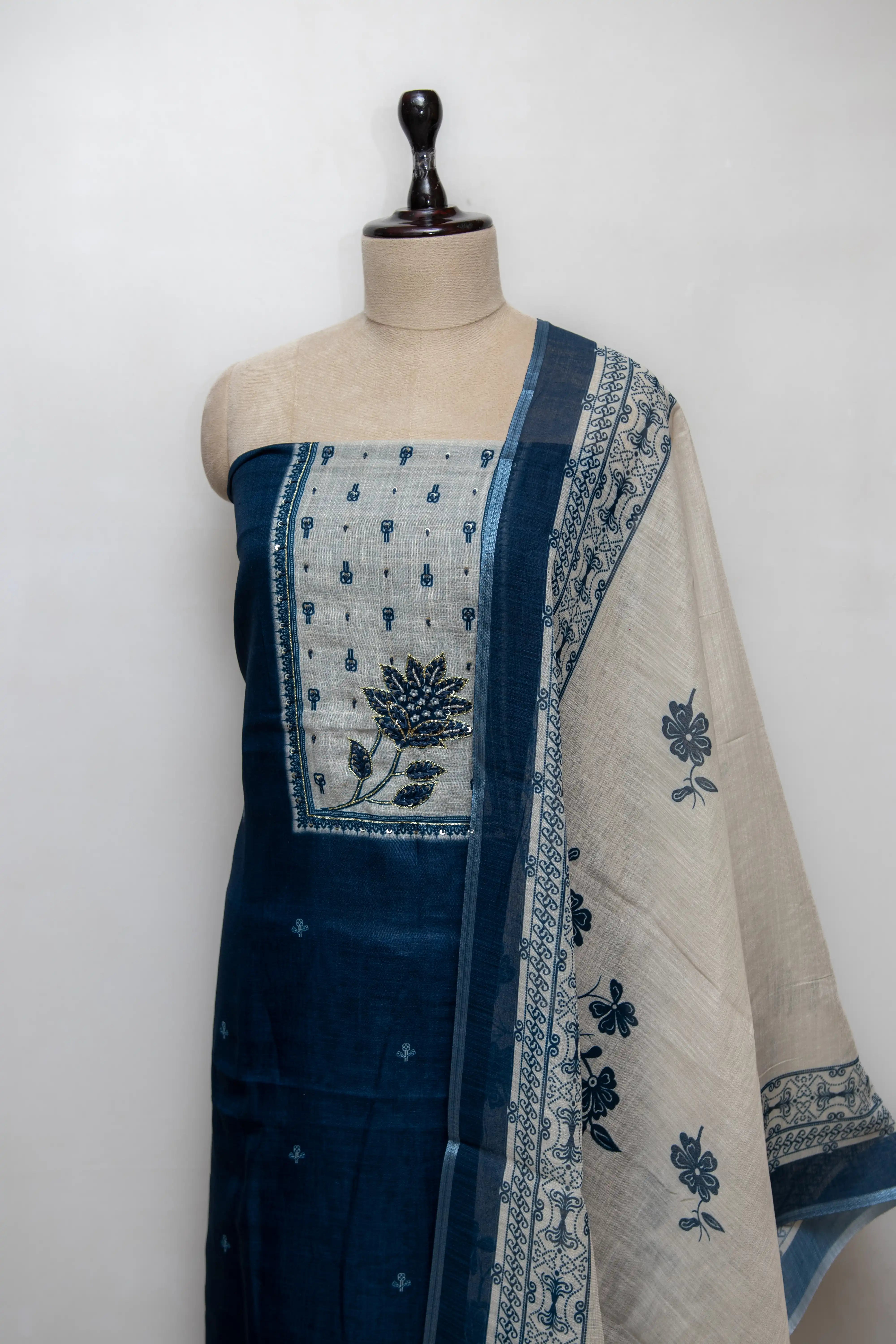 Blue Hand Block Printed Cotton Dress Material