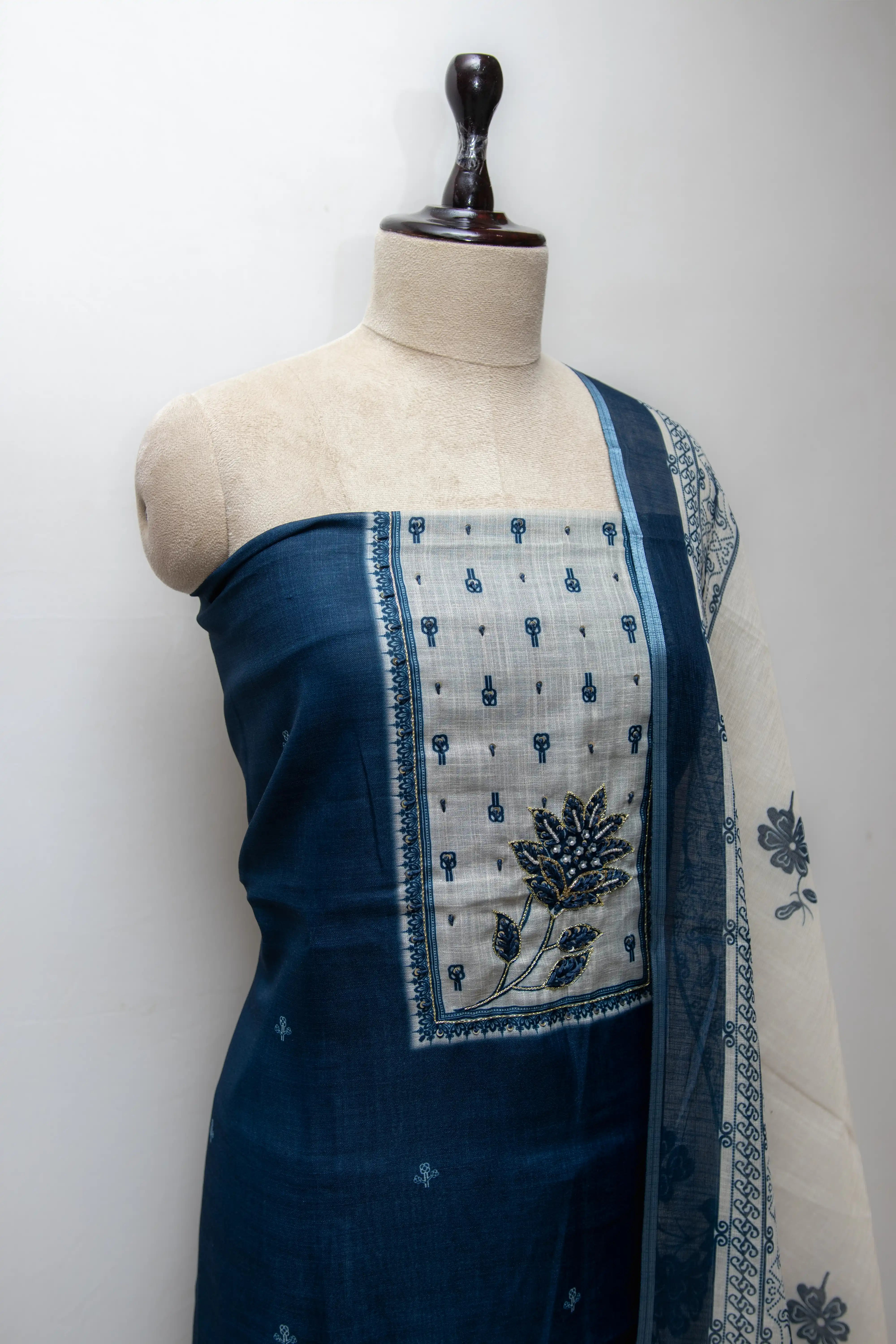 Blue Hand Block Printed Cotton Dress Material