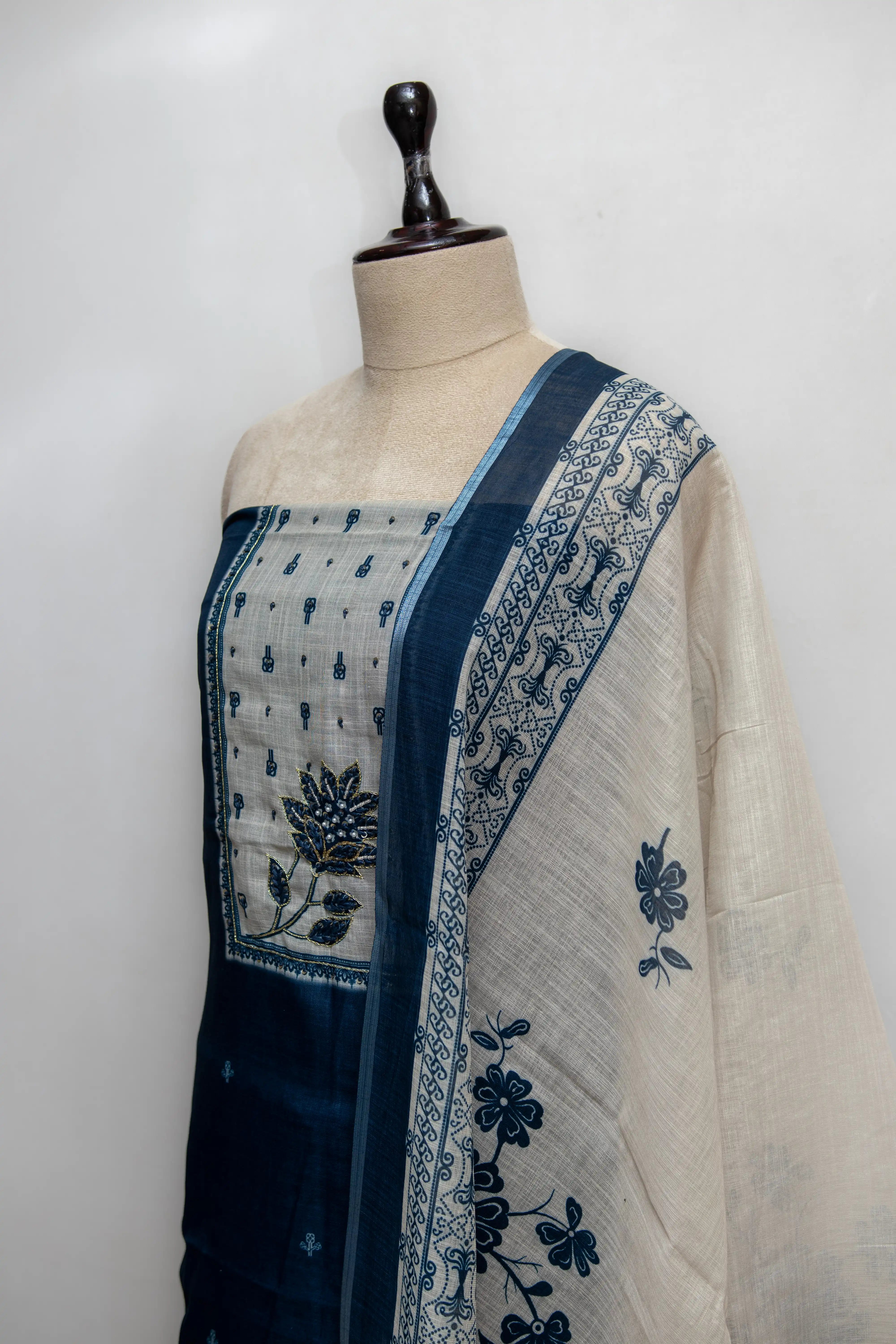 Blue Hand Block Printed Cotton Dress Material