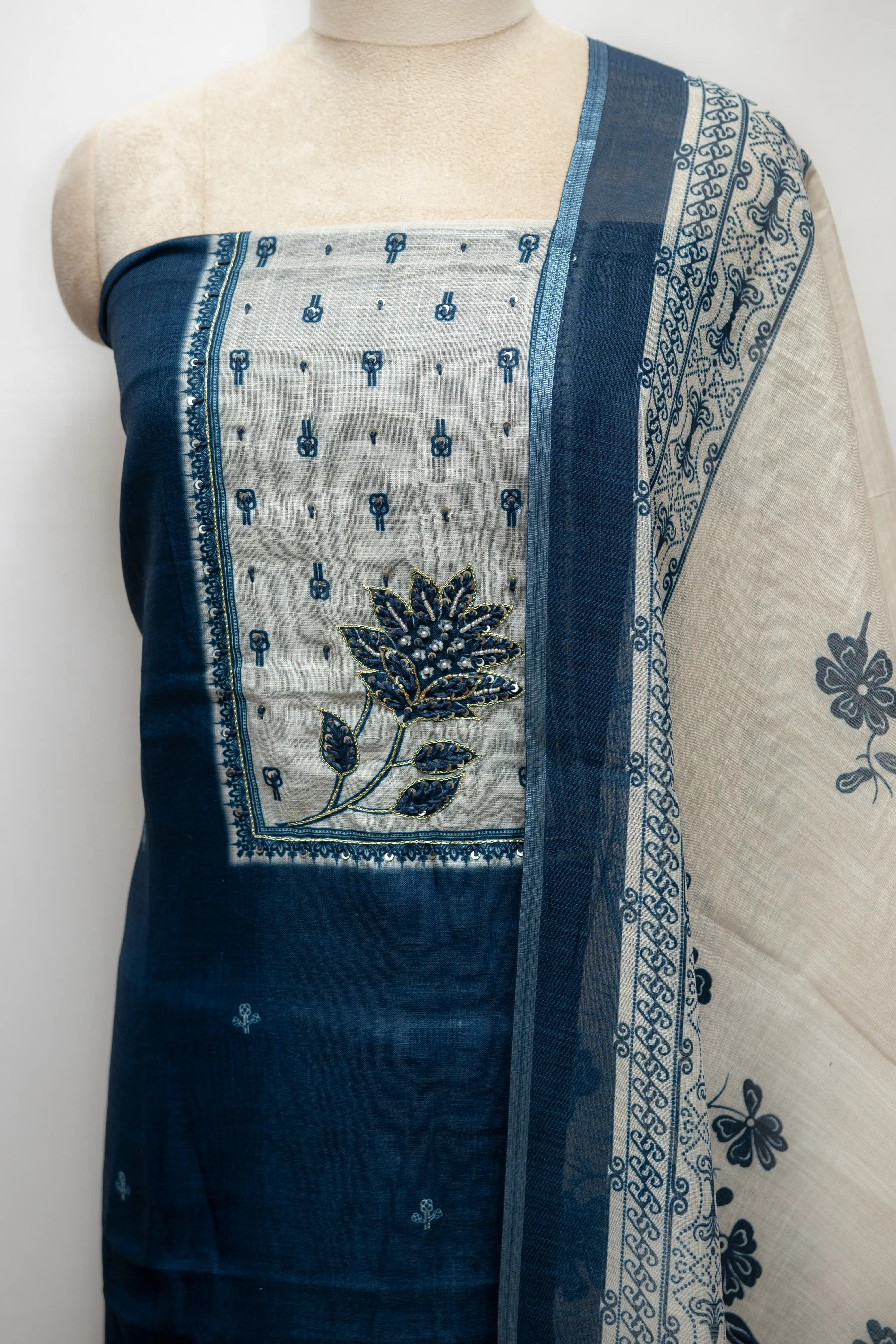 Blue Hand Block Printed Cotton Dress Material