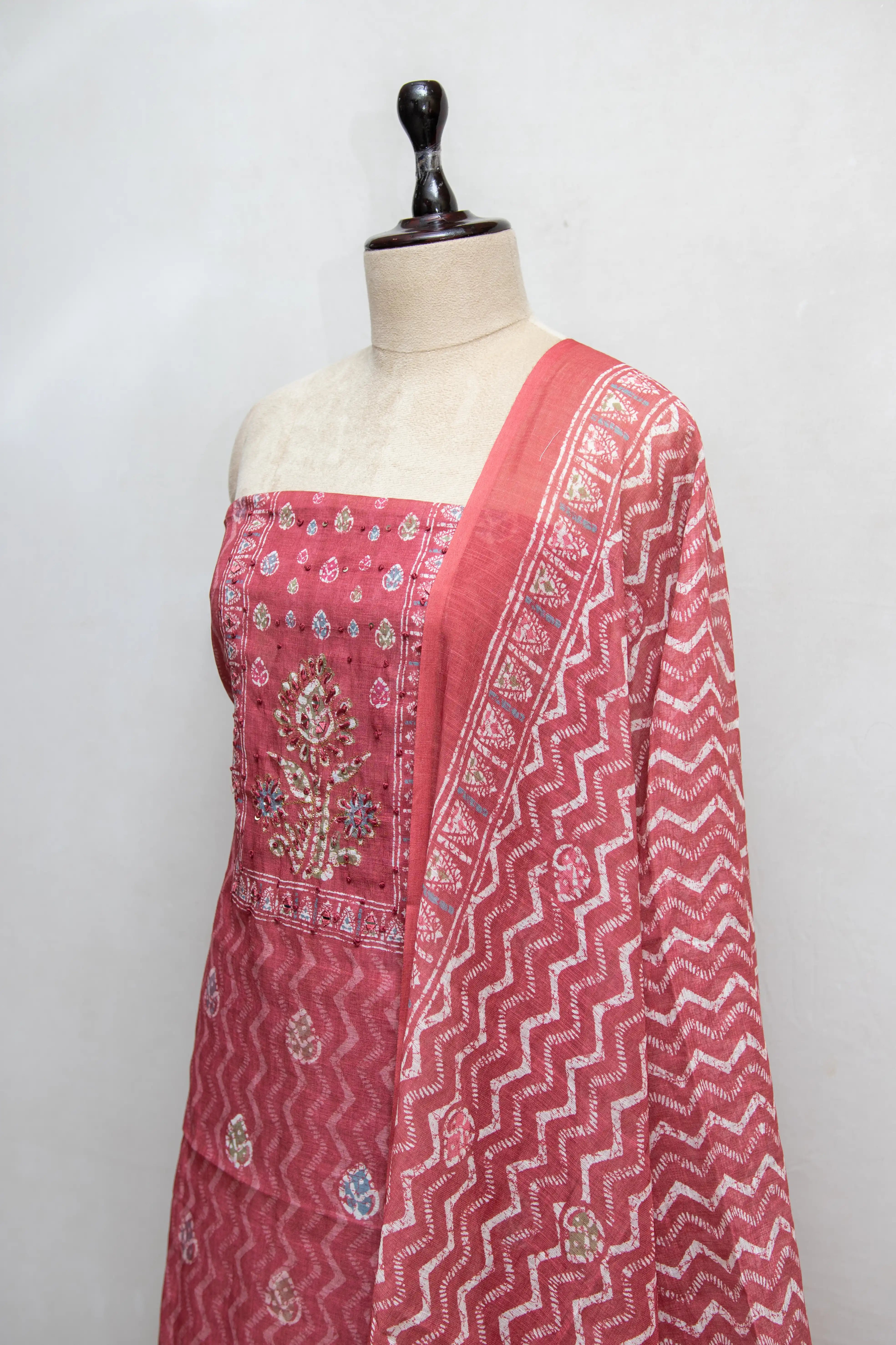 Rust Pink Hand Block Printed Cotton Dress Material