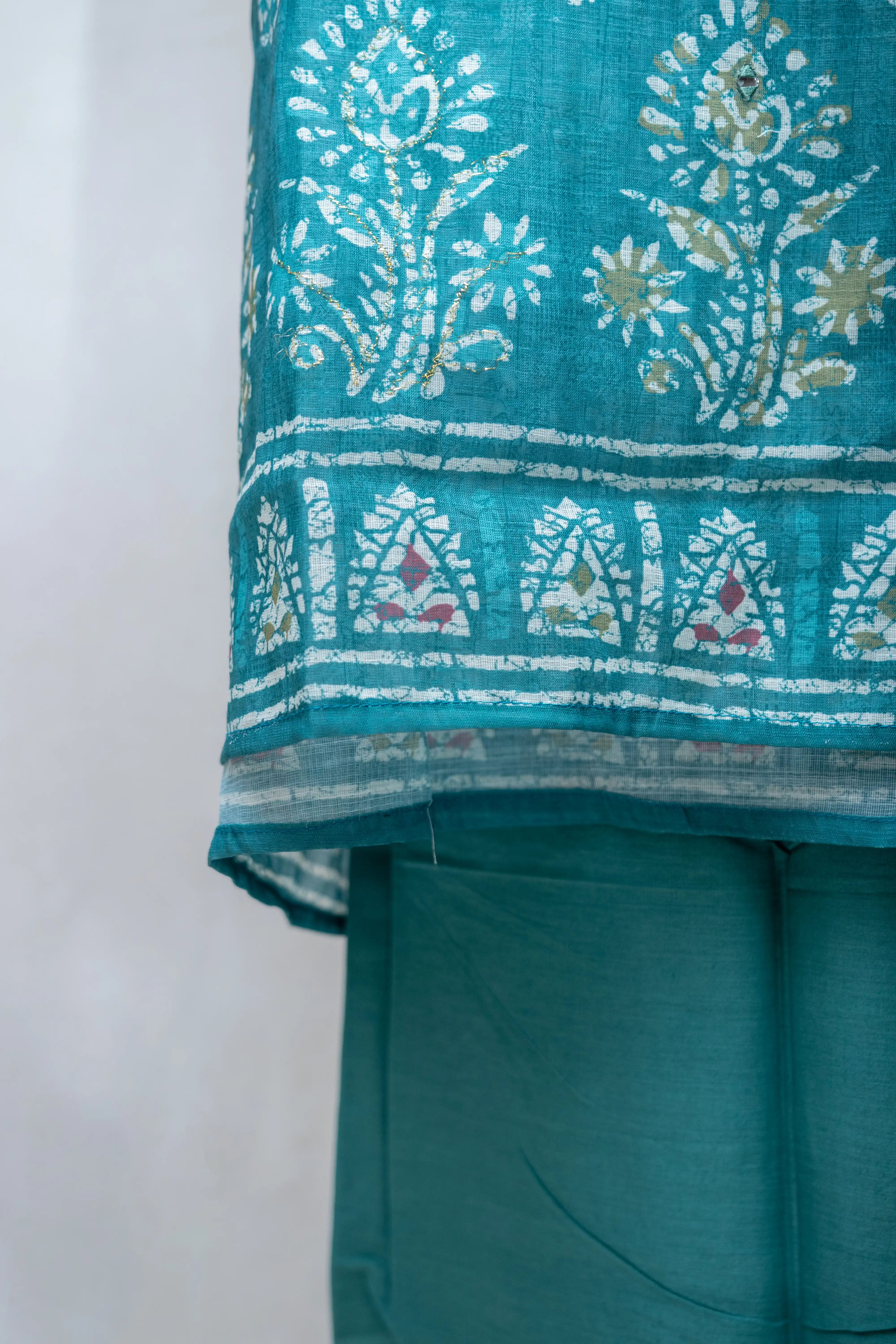 Rama Green Hand Block Printed Cotton Dress Material