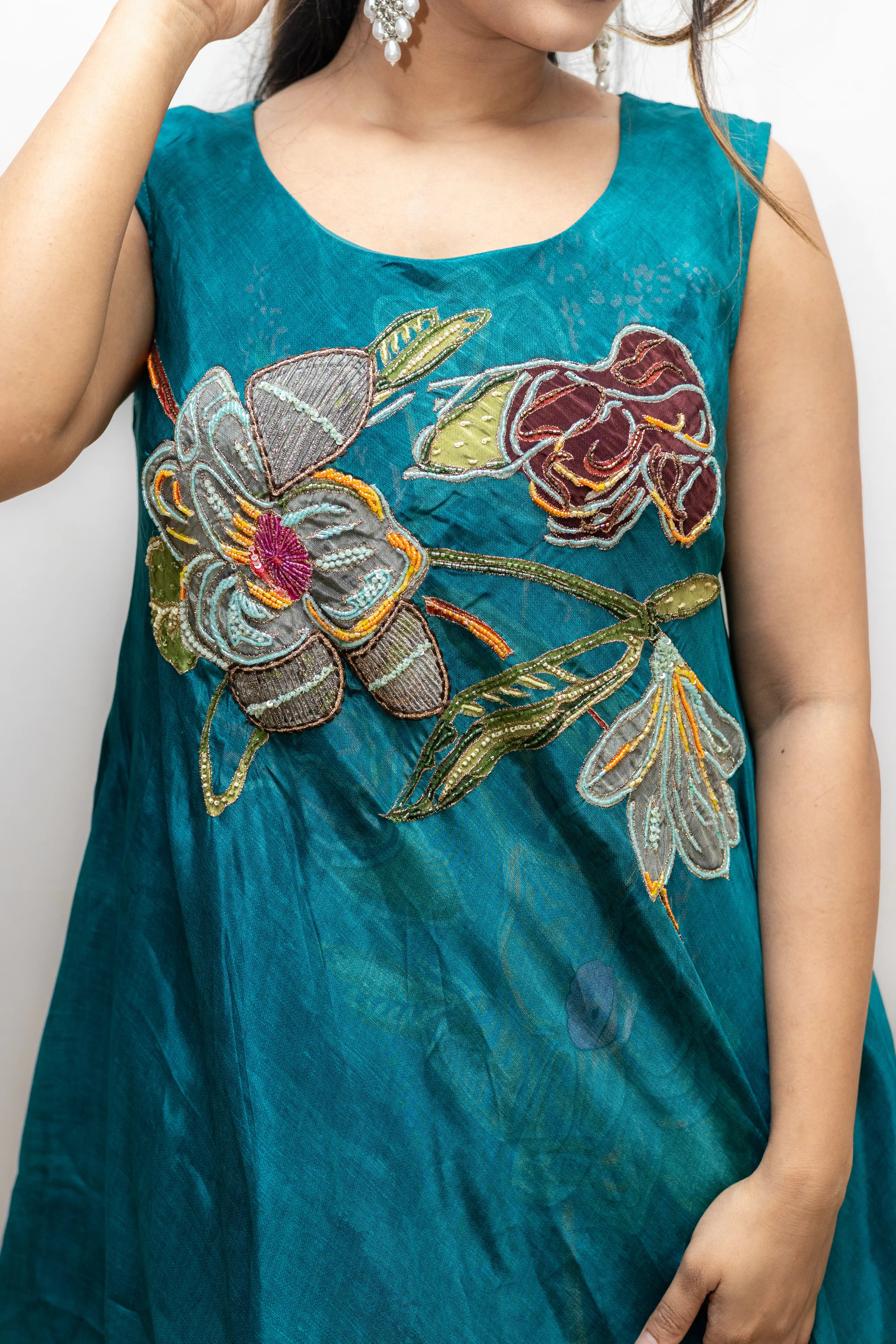 Peacock Green Floral Printed Palazzo Suit Set