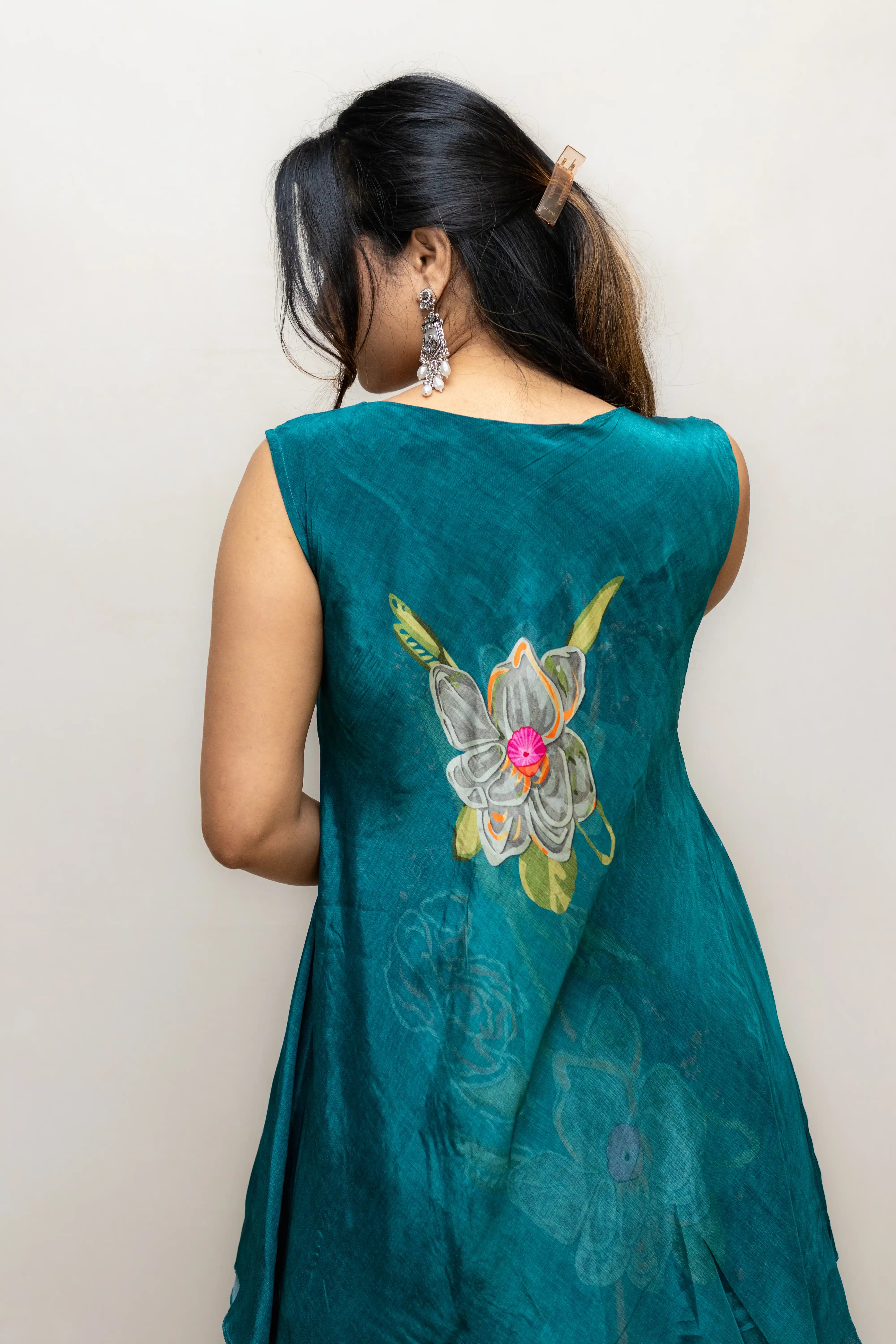 Peacock Green Floral Printed Palazzo Suit Set