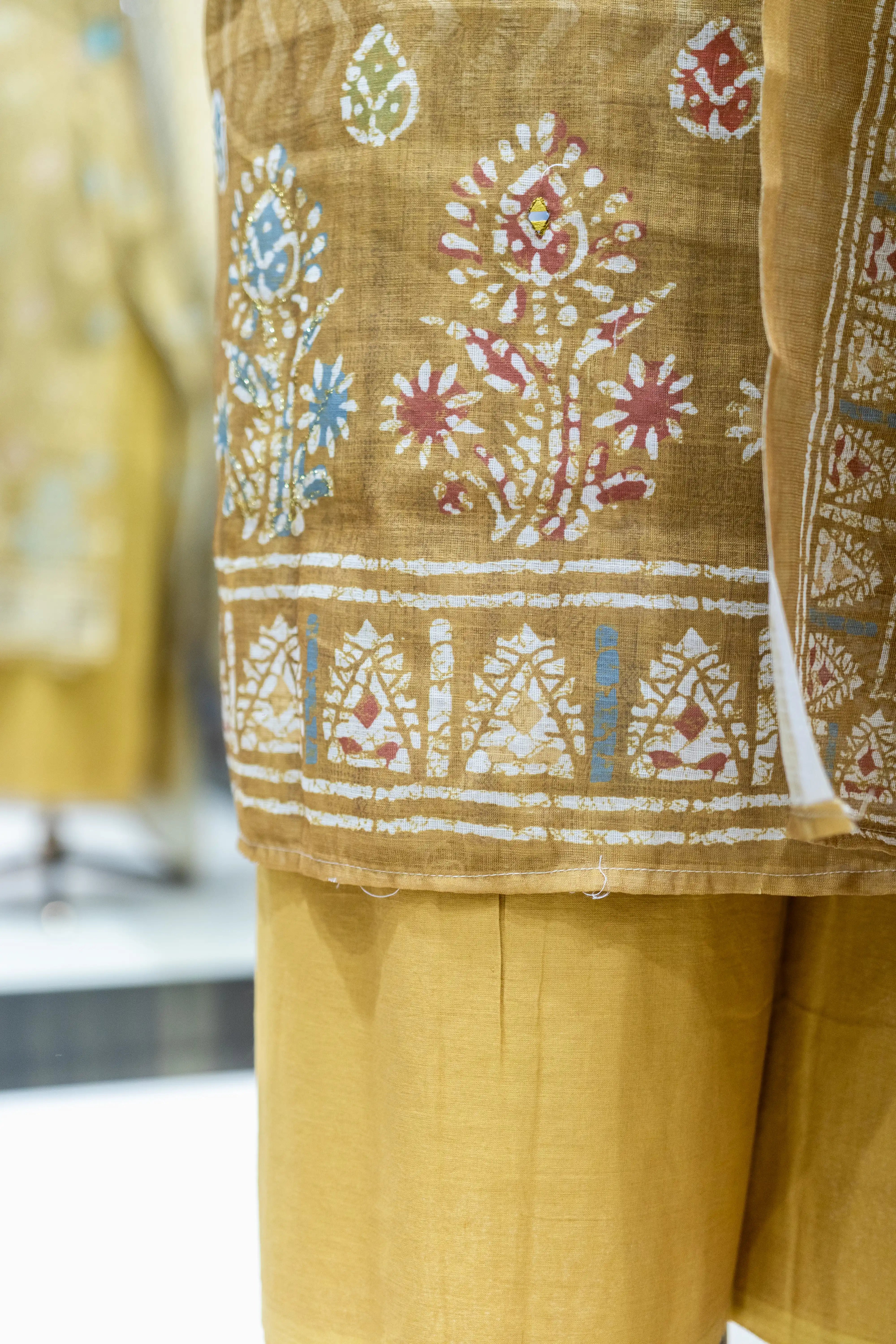 Yellow Printed Dress Material with Designer Dupatta