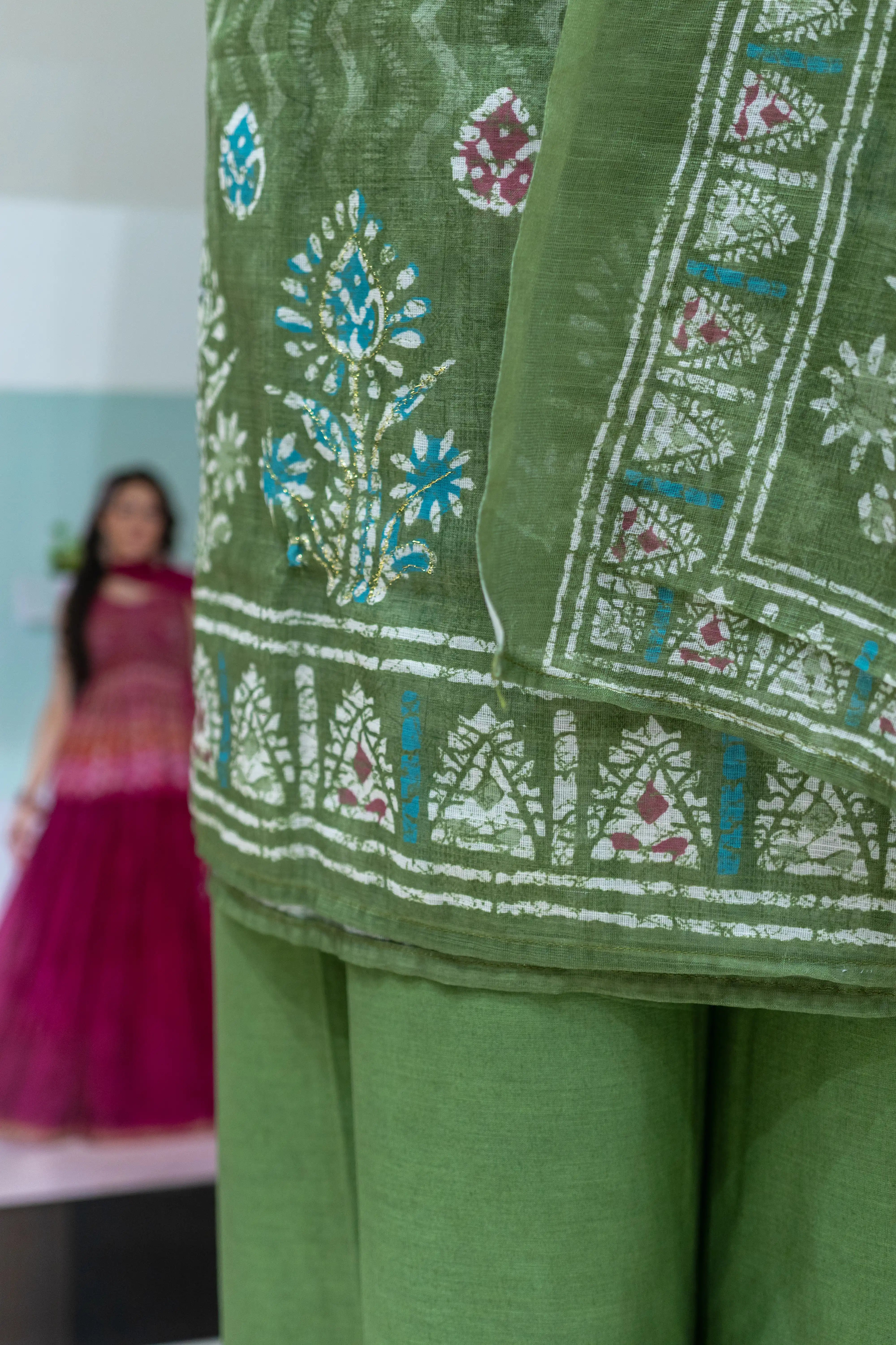 Elegant Green Printed Dress Material with Matching Dupatta