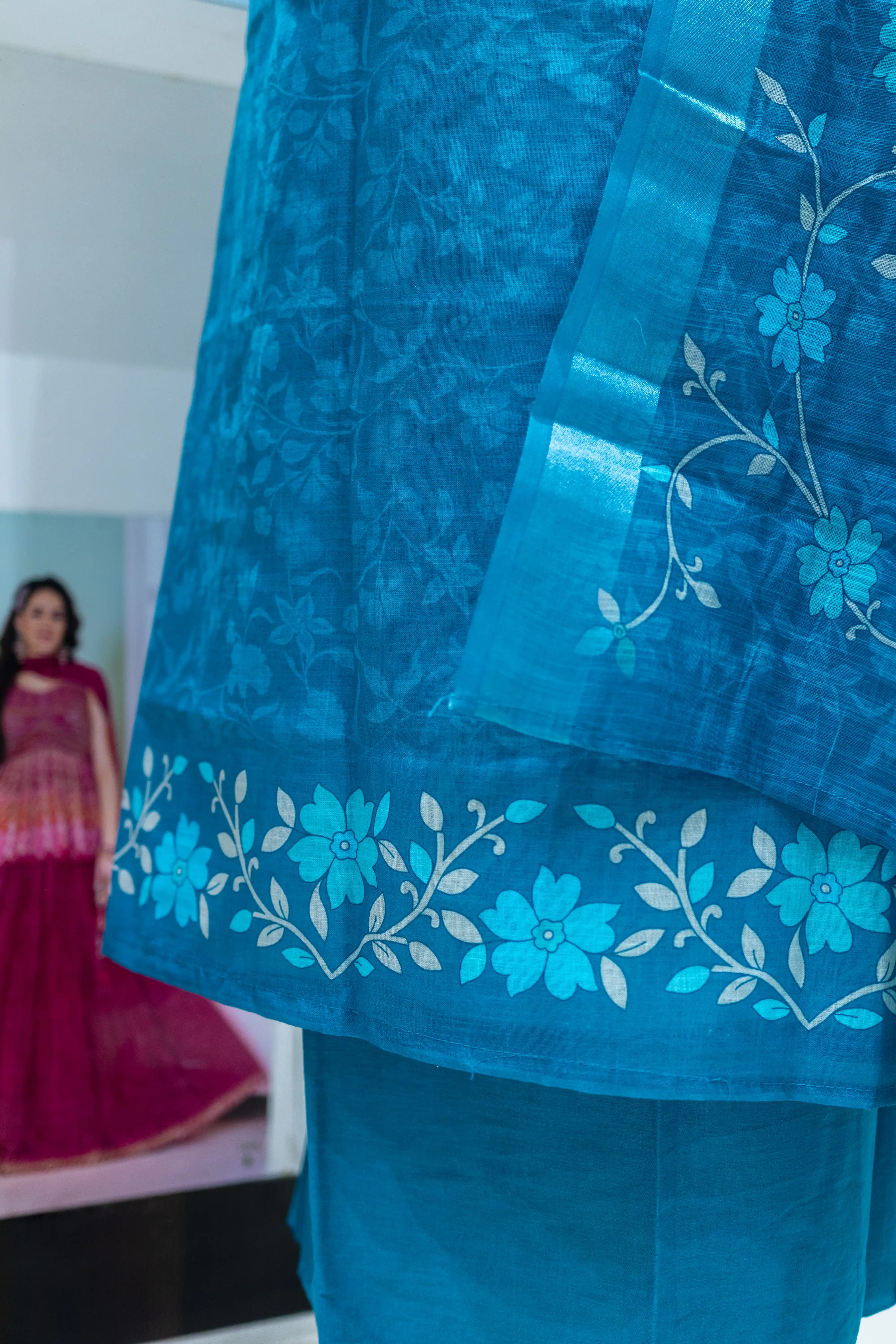 Rama Green Printed Dress Material with Floral Dupatta