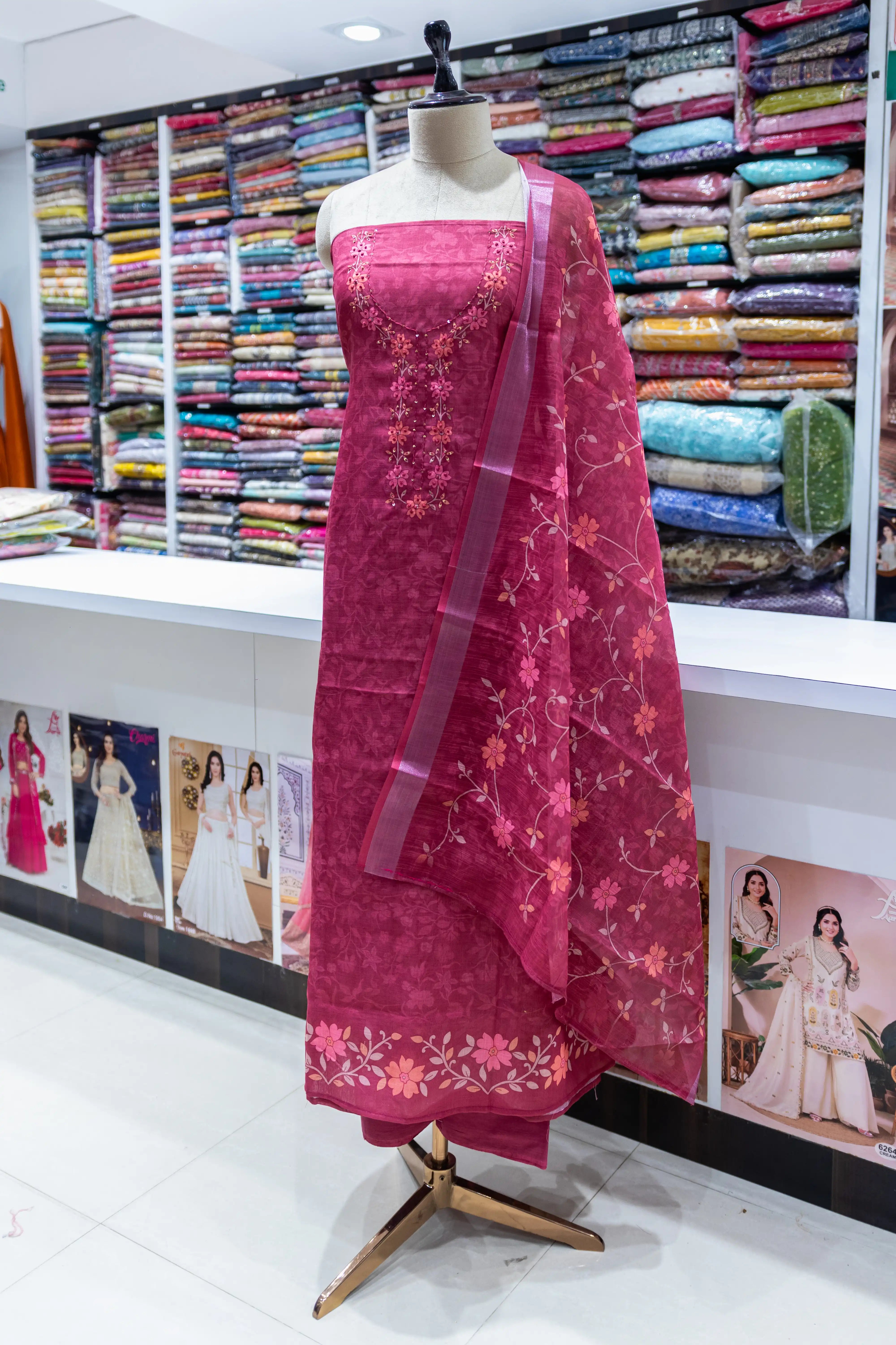 Gajari Printed Dress Material with Floral Dupatta