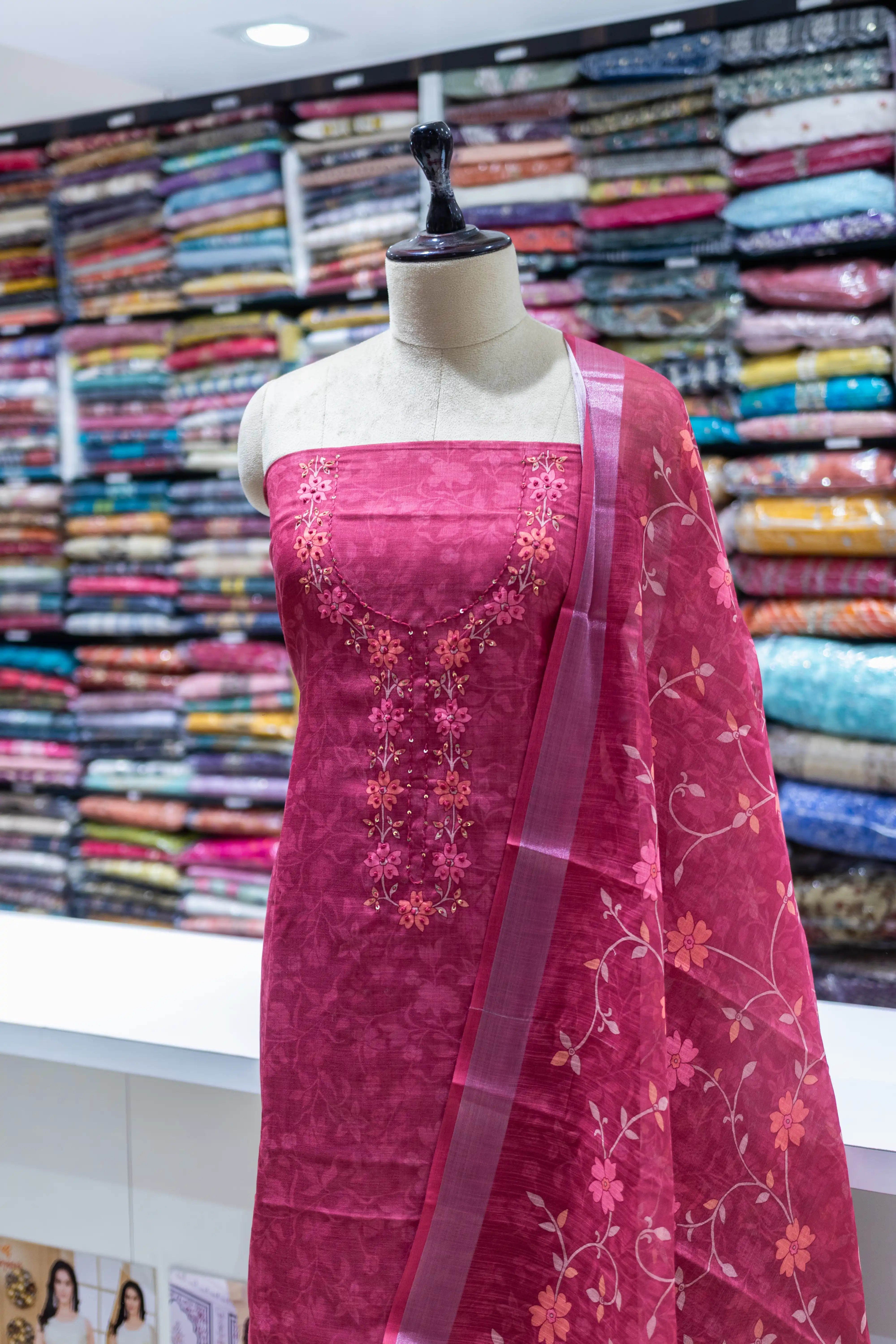 Gajari Printed Dress Material with Floral Dupatta