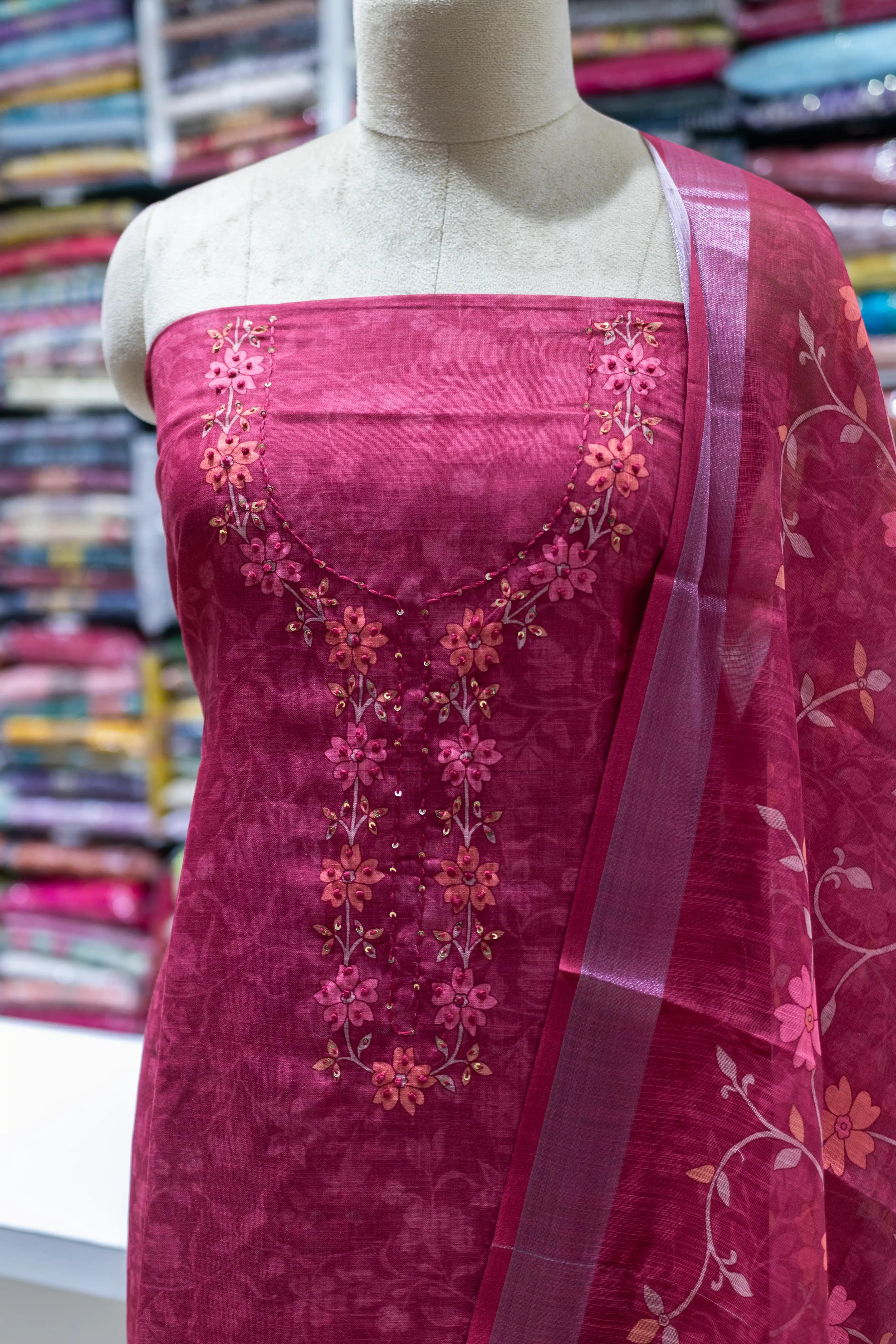 Gajari Printed Dress Material with Floral Dupatta