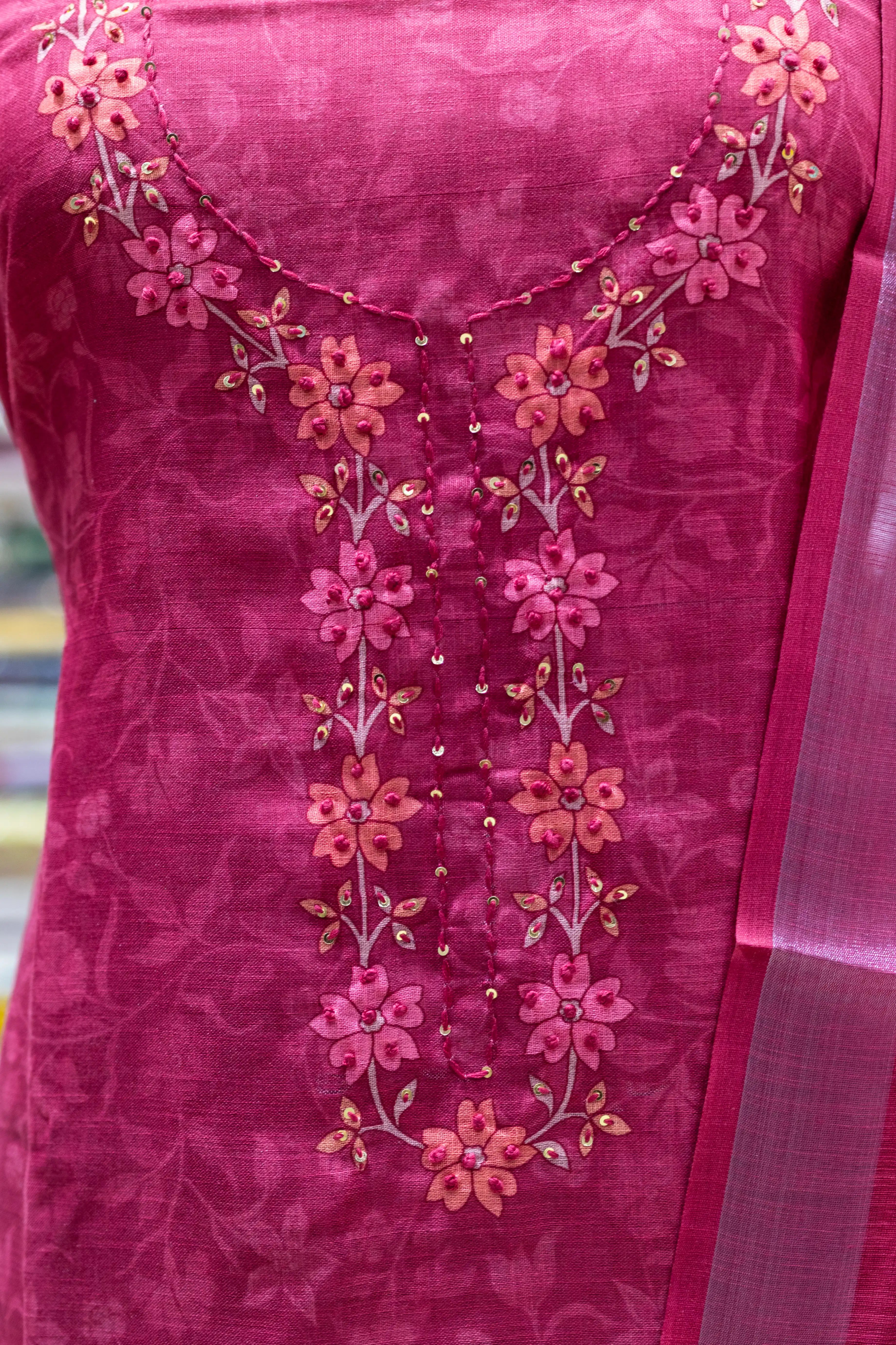 Gajari Printed Dress Material with Floral Dupatta